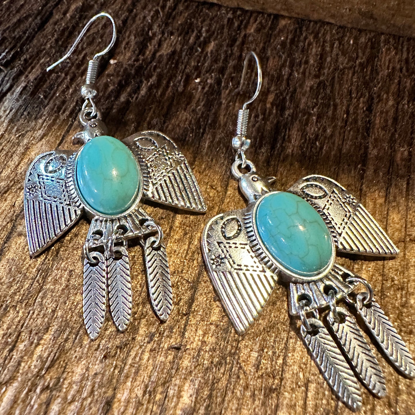 Navajo Thunderbird Turquoise Drop Earrings with Silver Plating – Elegant Gift Box Included - Silver Elegant