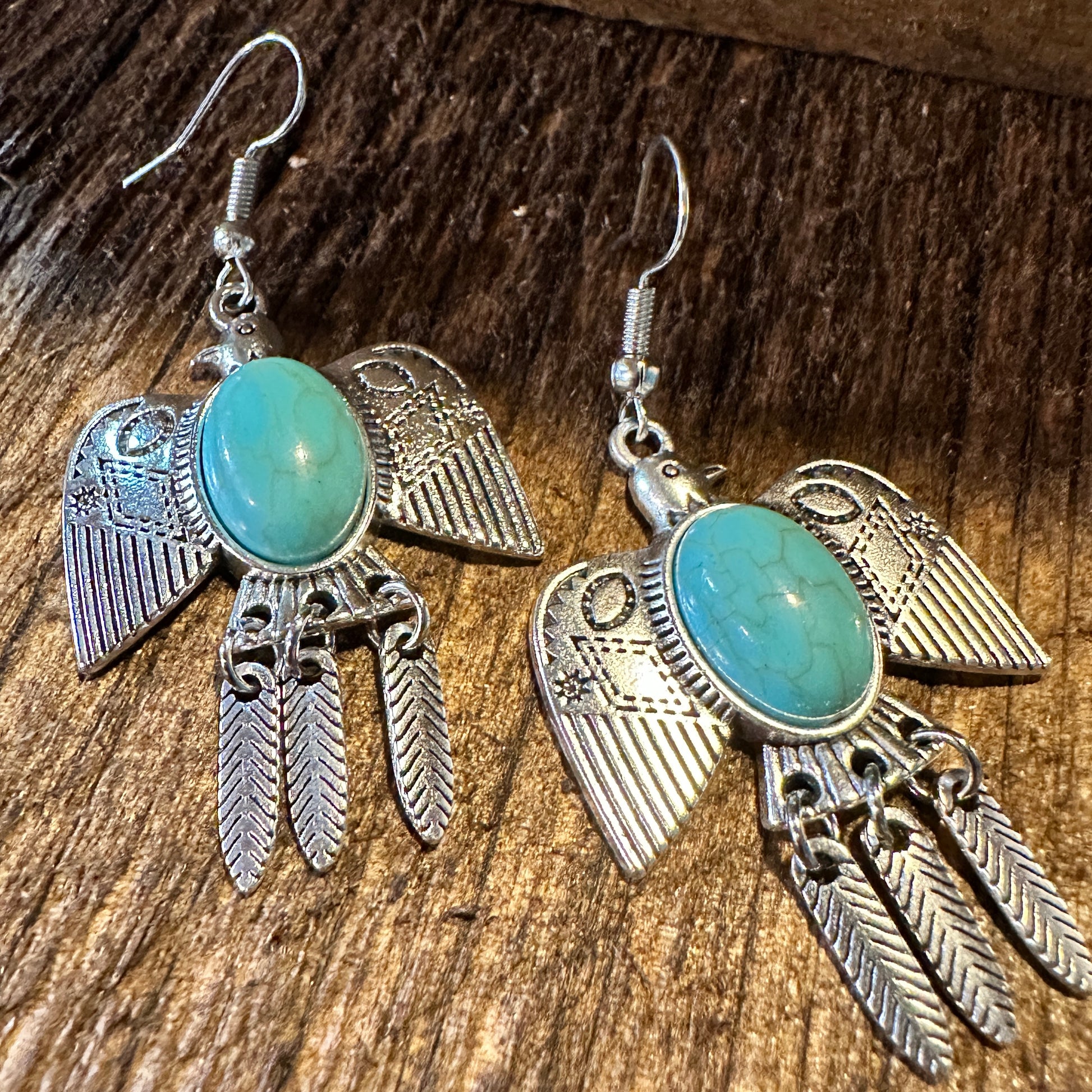 Navajo Thunderbird Turquoise Drop Earrings with Silver Plating – Elegant Gift Box Included - Silver Elegant