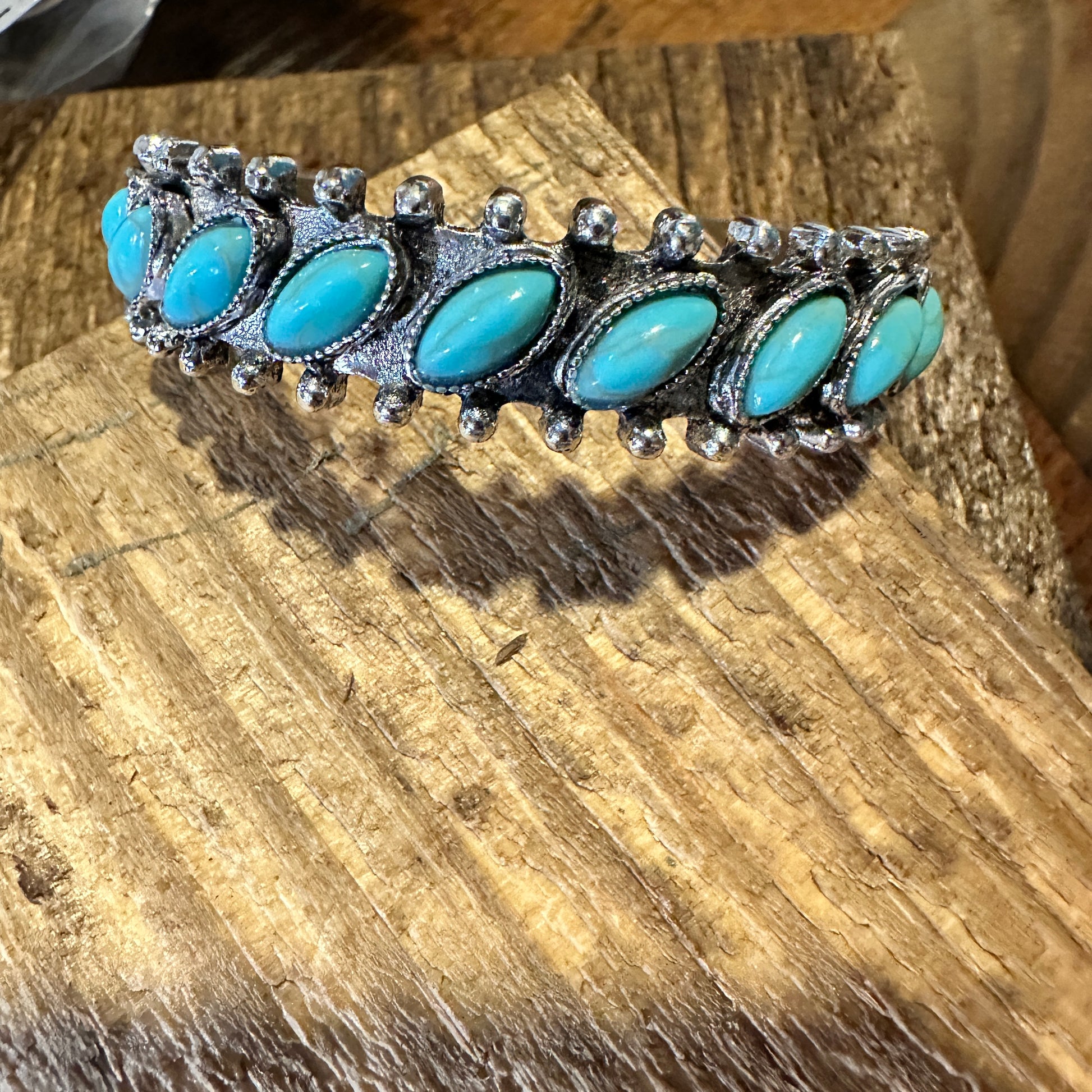 Boho Chic Vintage Southwestern Turquoise Open Cuff Bangle, Turquoise Stone, Gift Box - Silver Elegant