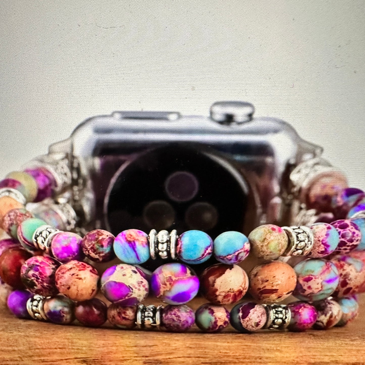 Bohemian Southwestern Colorful Beaded Apple Watch Band featuring vibrant beads, elastic fit for 38-41mm, fast shipping, and gift box packaging.- Silver Elegant