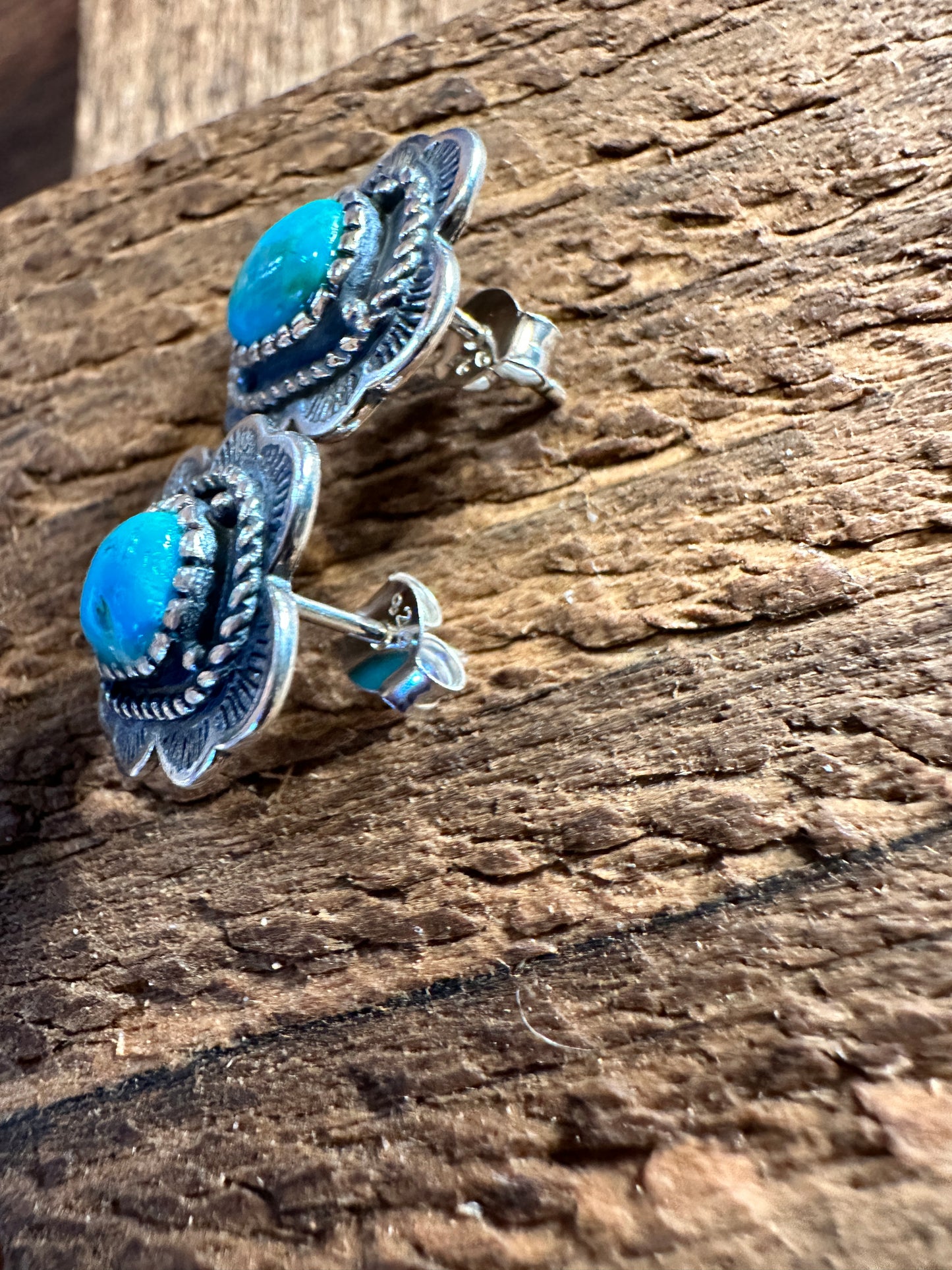 Arizona Turquoise Dreamcatcher Sterling Silver Stud Earrings featuring intricate design and vibrant turquoise stone.., Sent in Gift Box - Silver Elegant