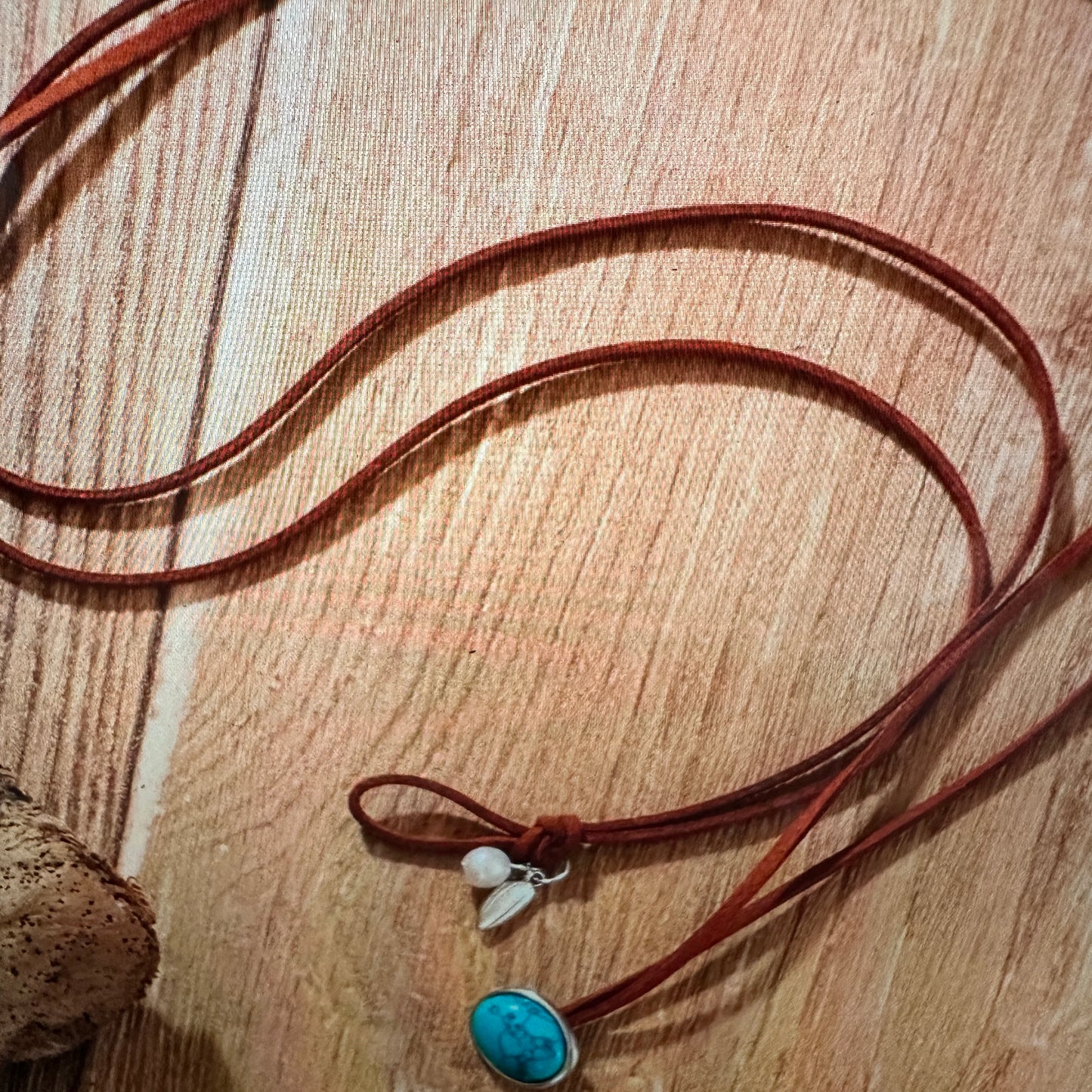 Turquoise Stone Bohemian Cowgirl Choker Necklace with Double Leather Cord, Gift Box Included - Silver Elegant