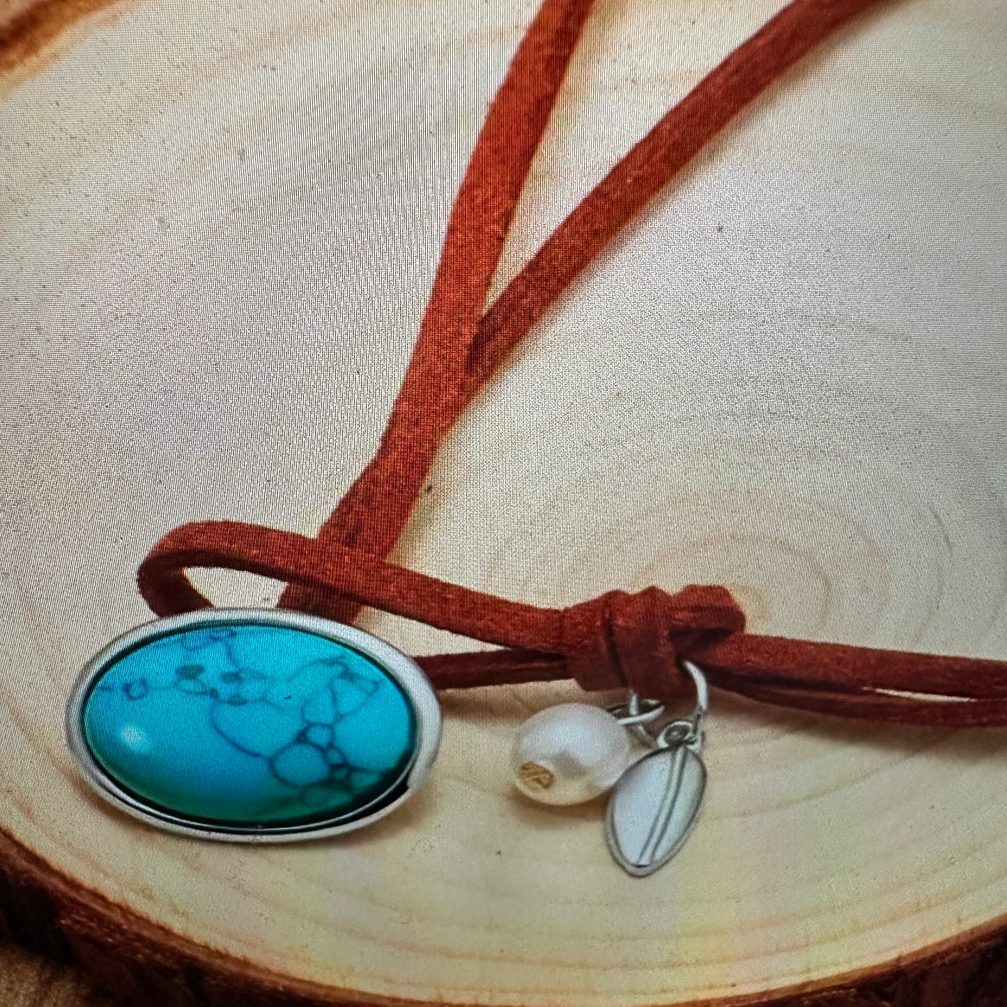 Turquoise Stone Bohemian Cowgirl Choker Necklace with Double Leather Cord, Gift Box Included - Silver Elegant