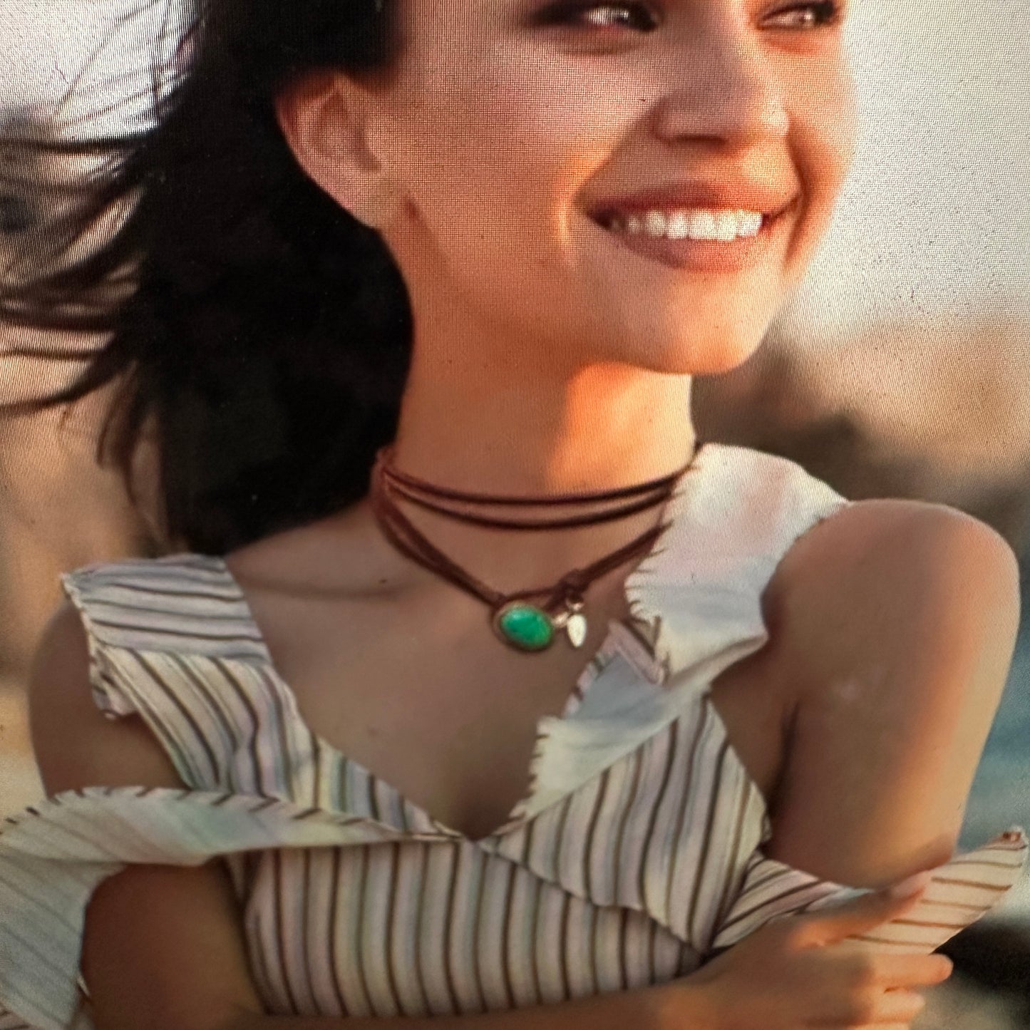 Turquoise Stone Bohemian Cowgirl Choker Necklace with Double Leather Cord, Gift Box Included - Silver Elegant