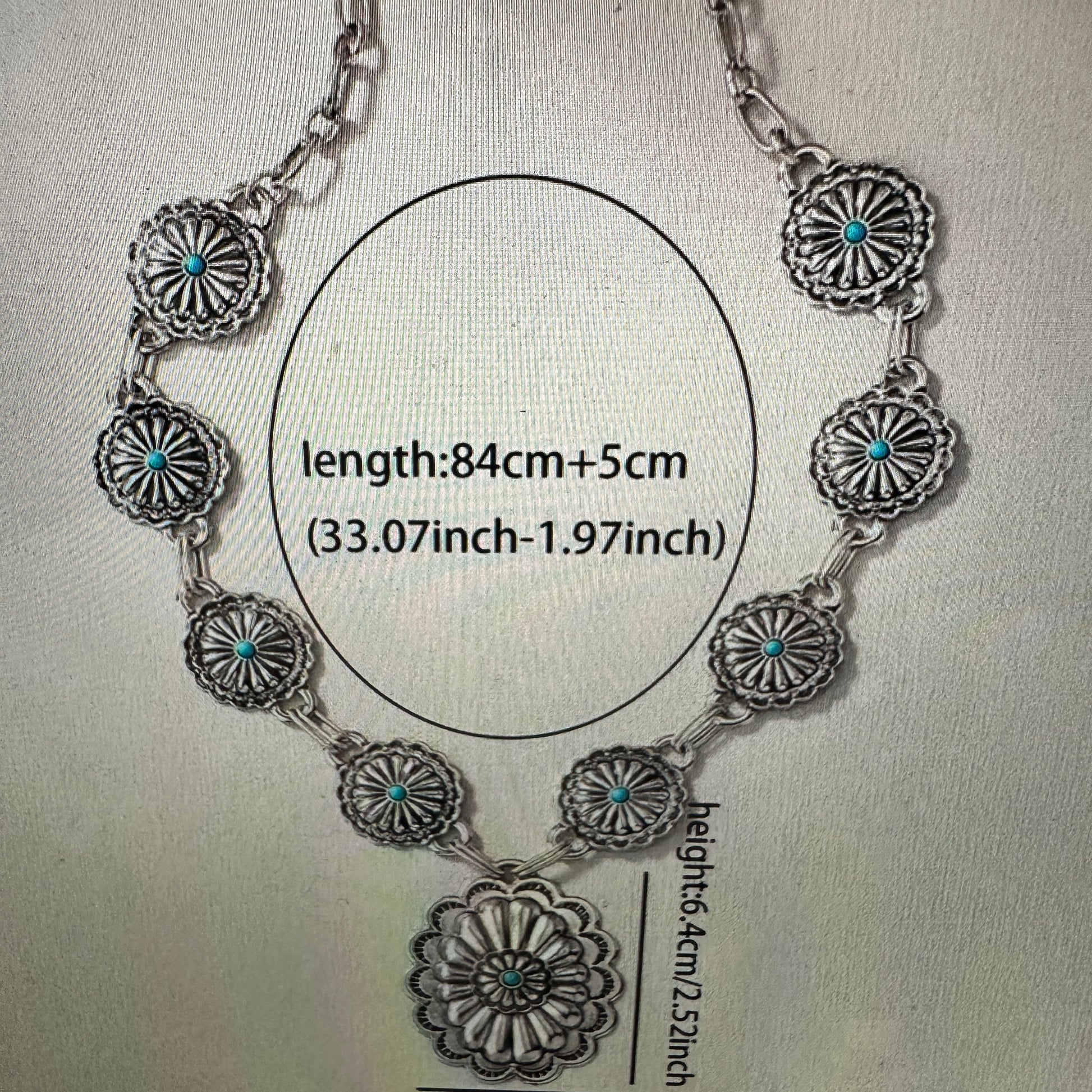 Southwestern Boho Cowgirl Concho Necklace with Turquoise Gem, Includes Gift Box - Silver Elegant