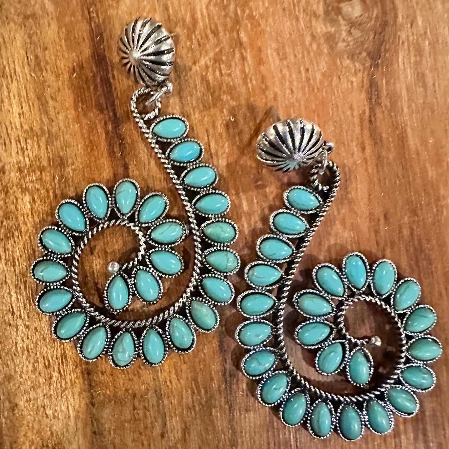 Boho Handcrafted Hippie Nature's Embrace Turquoise Spiral Earrings, Ships in Gift Box