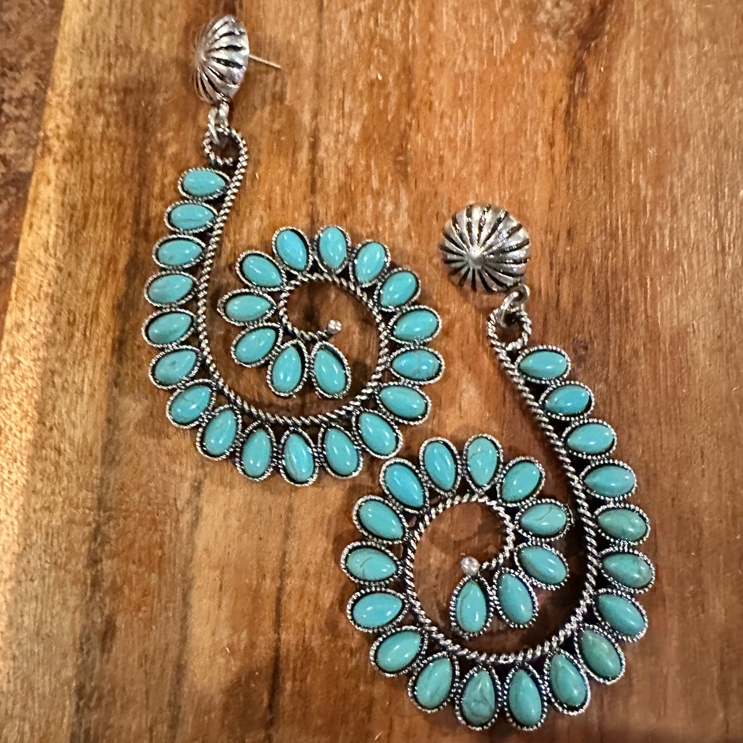 Boho Handcrafted Hippie Nature's Embrace Turquoise Spiral Earrings, Ships in Gift Box