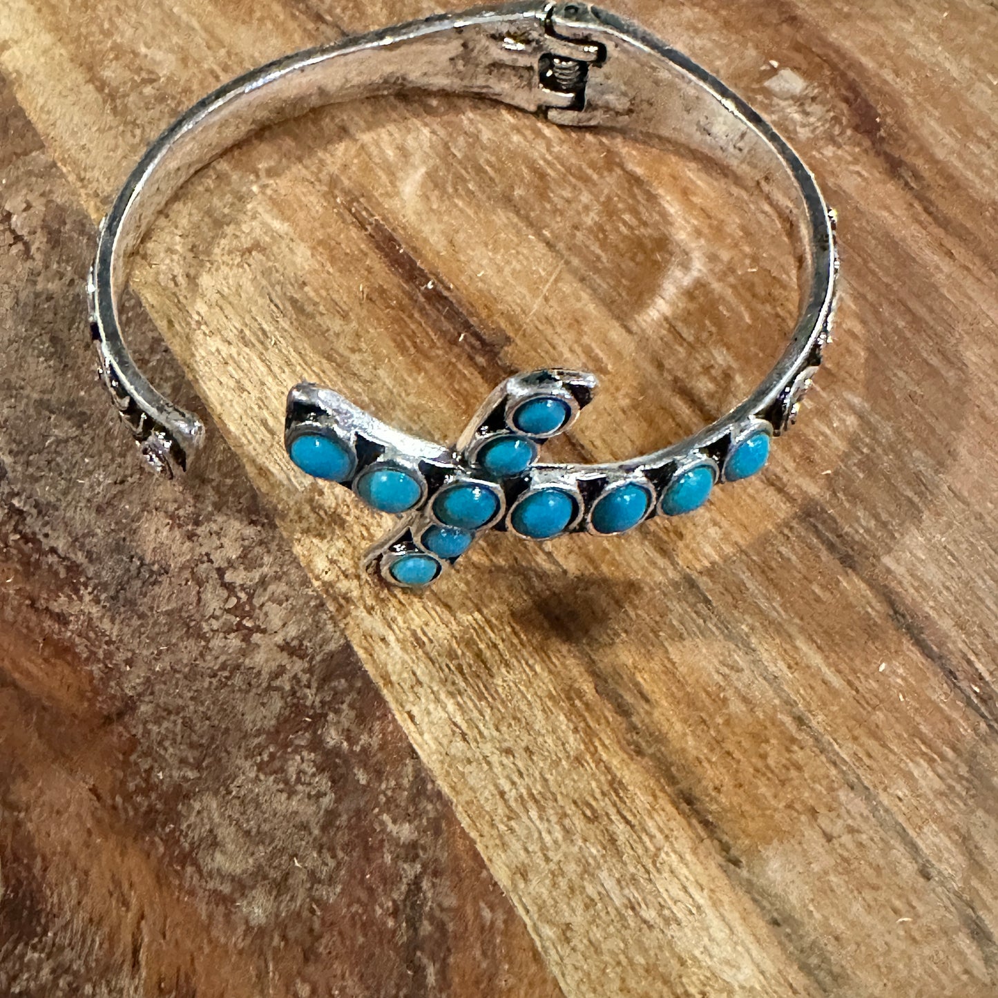 Boho Chic Religion Spiritual Elegance Turquoise Bead Cross Bangle, SZ Large, Gift Box