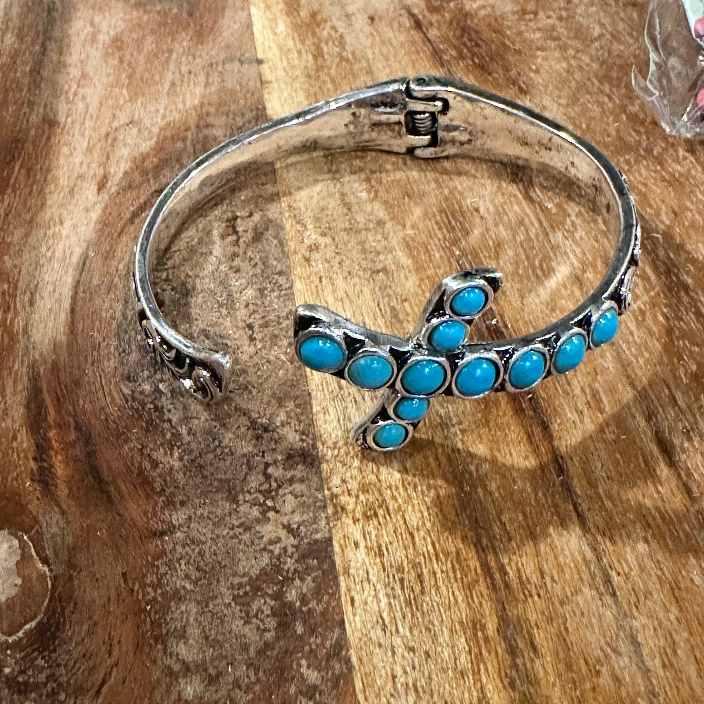 Boho Chic Religion Spiritual Elegance Turquoise Bead Cross Bangle, SZ Large, Gift Box