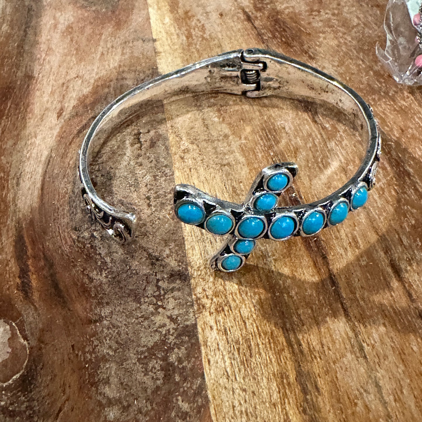 Boho Chic Religion Spiritual Elegance Turquoise Bead Cross Bangle, SZ Large, Gift Box