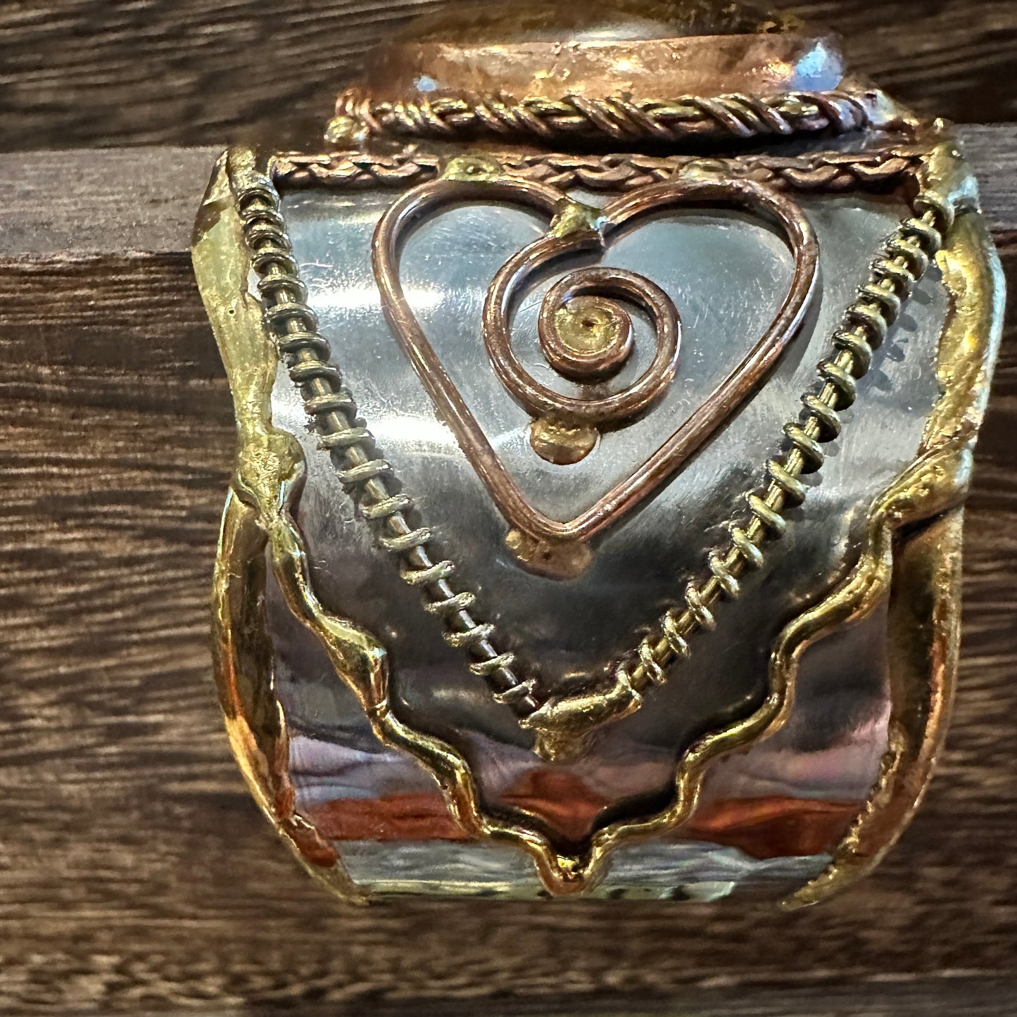 Bold Elegance: Adjustable Mixed Metals Cuff Bracelet with Handcrafted Tiger Eye