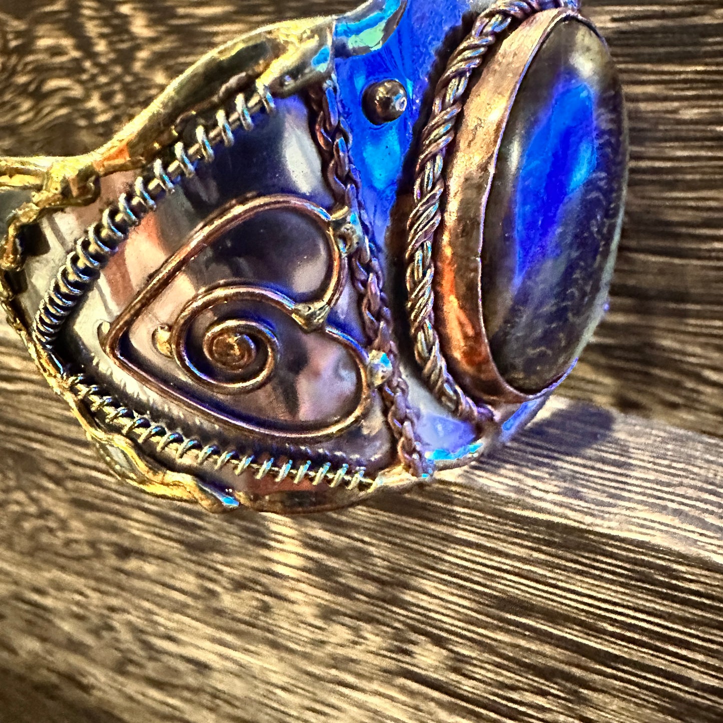 Bold Elegance: Adjustable Mixed Metals Cuff Bracelet with Handcrafted Tiger Eye