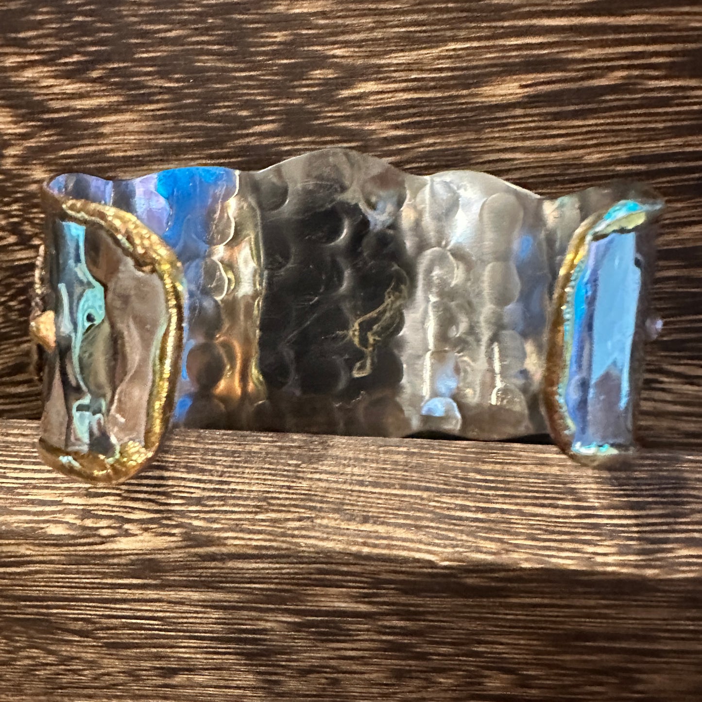 Bold Elegance: Adjustable Mixed Metals Cuff Bracelet with Handcrafted Tiger Eye