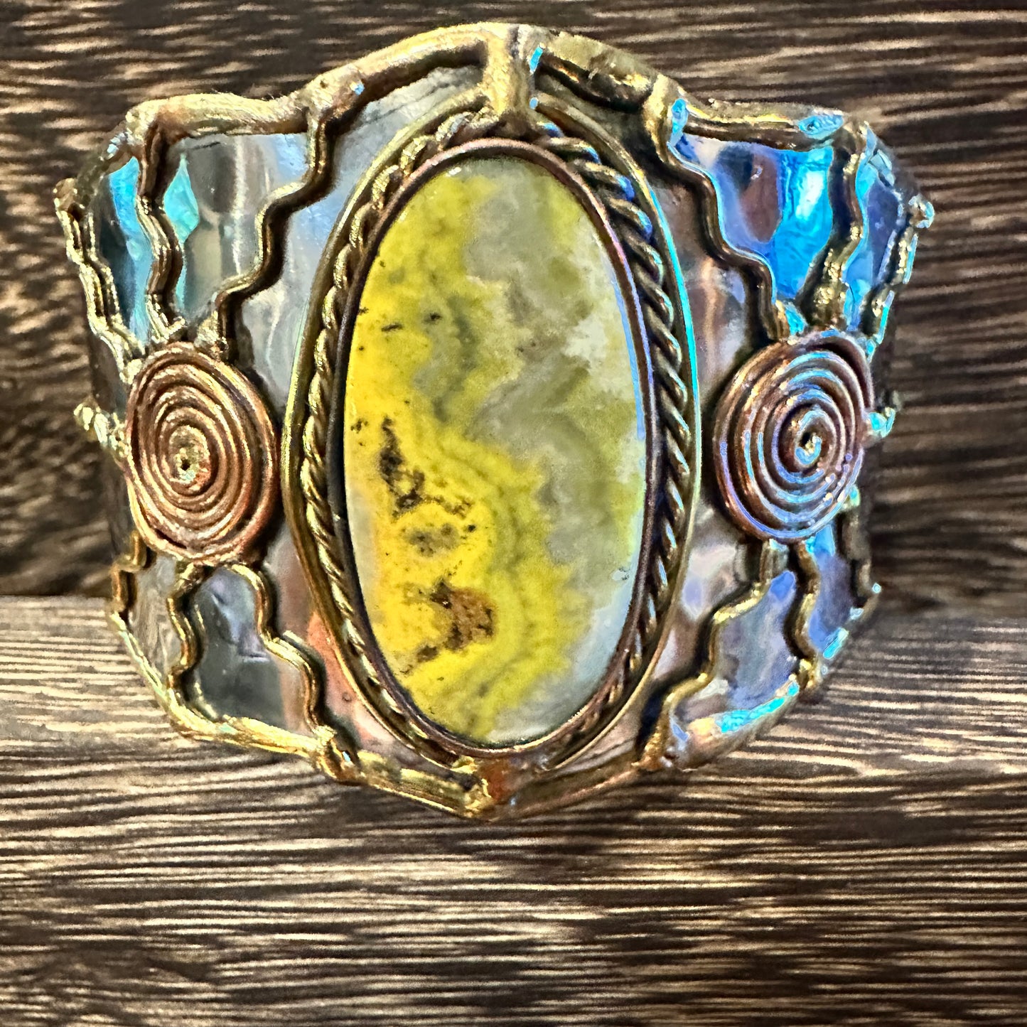 BumbleBee Jasper Adjustable Cuff Bracelet with Mixed Metals - Gift Box Included