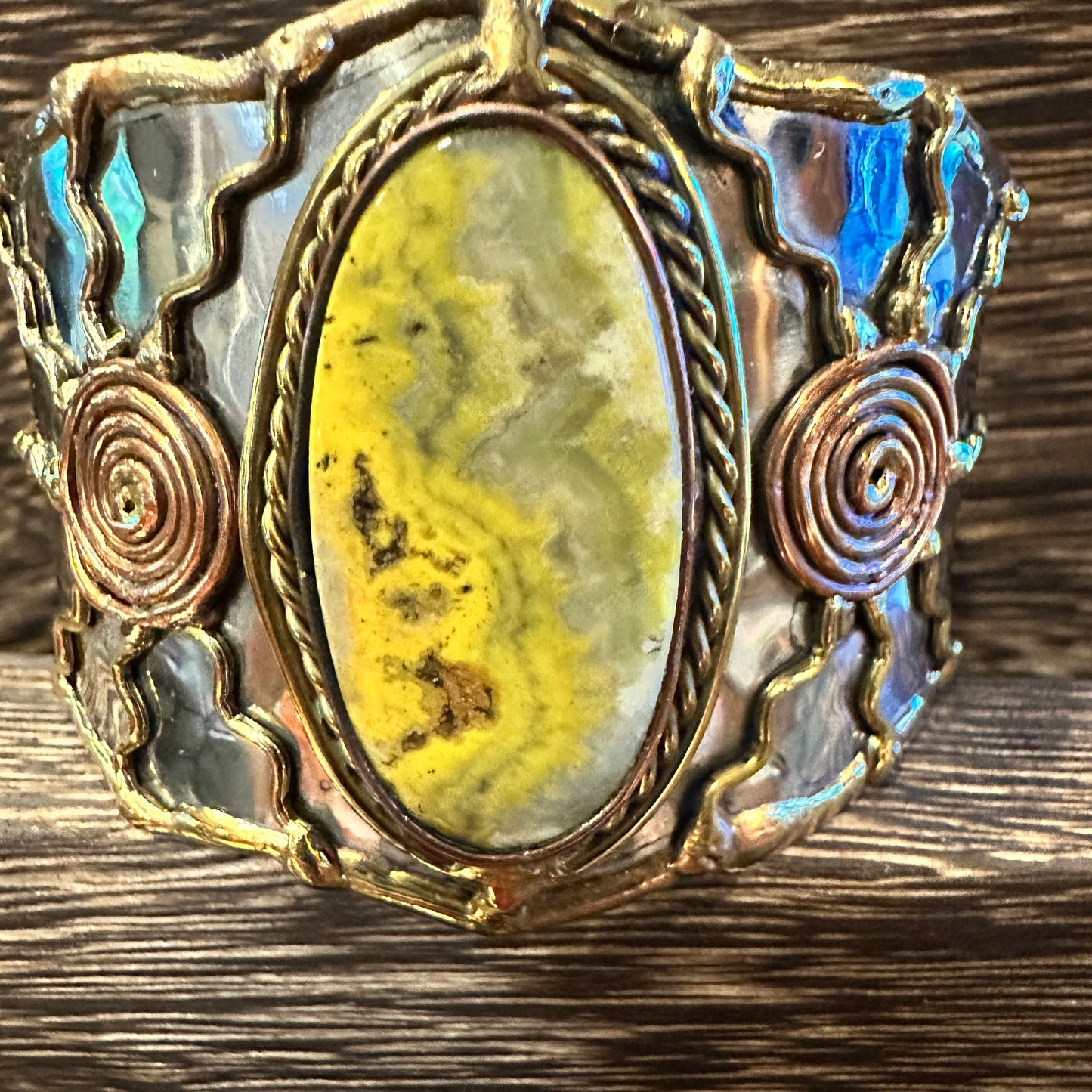 BumbleBee Jasper Adjustable Cuff Bracelet with Mixed Metals - Gift Box Included