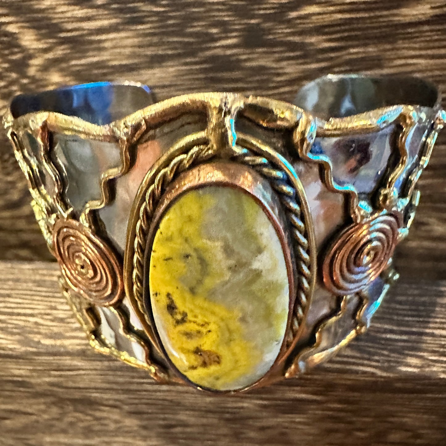 BumbleBee Jasper Adjustable Cuff Bracelet with Mixed Metals - Gift Box Included
