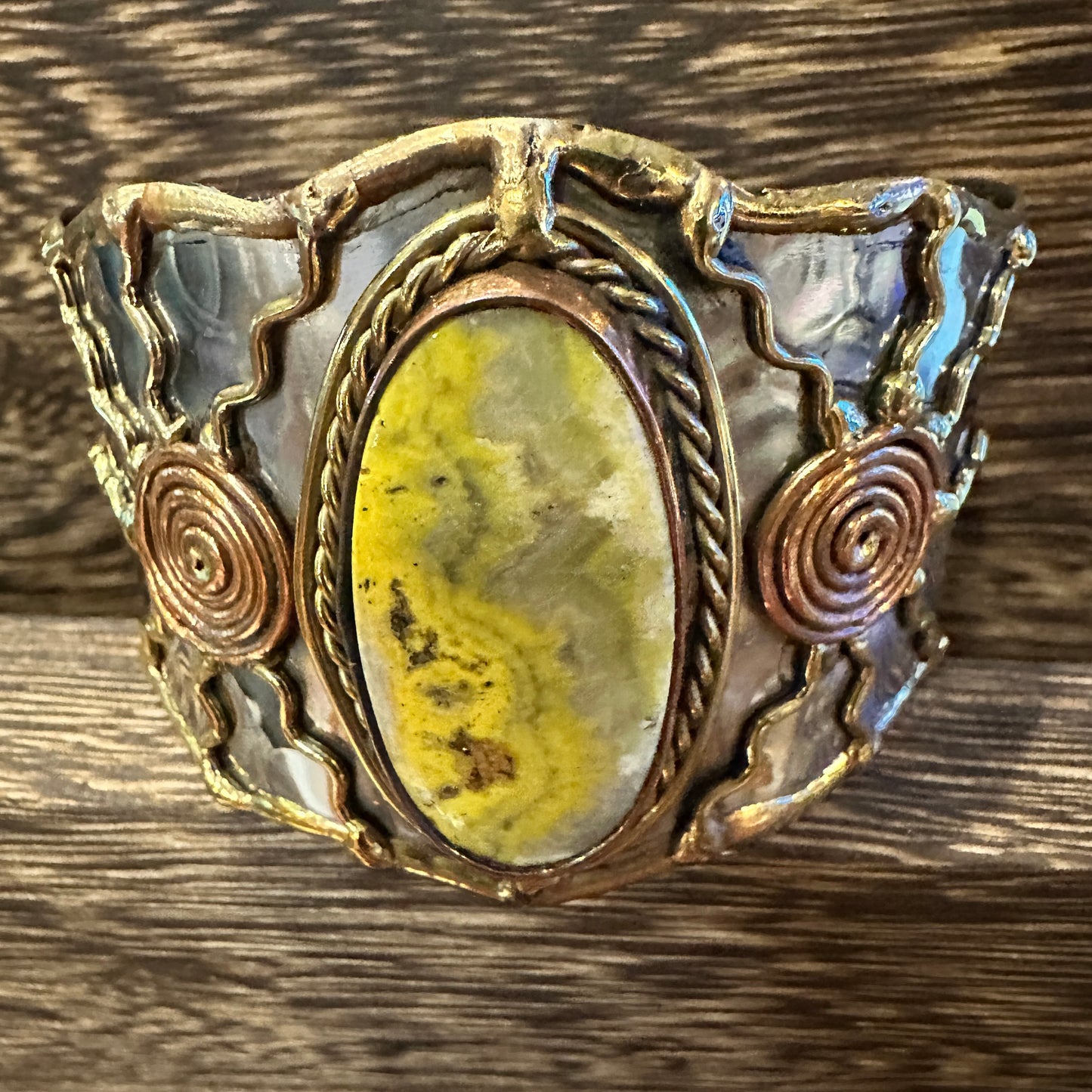 BumbleBee Jasper Adjustable Cuff Bracelet with Mixed Metals - Gift Box Included