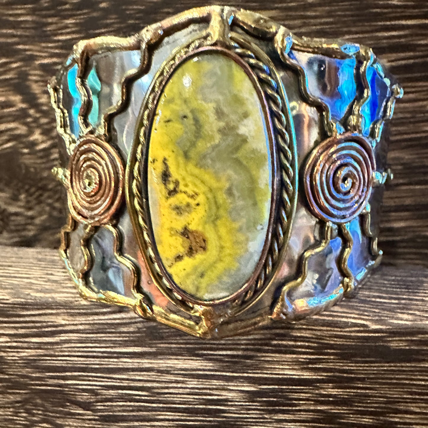 BumbleBee Jasper Adjustable Cuff Bracelet with Mixed Metals - Gift Box Included