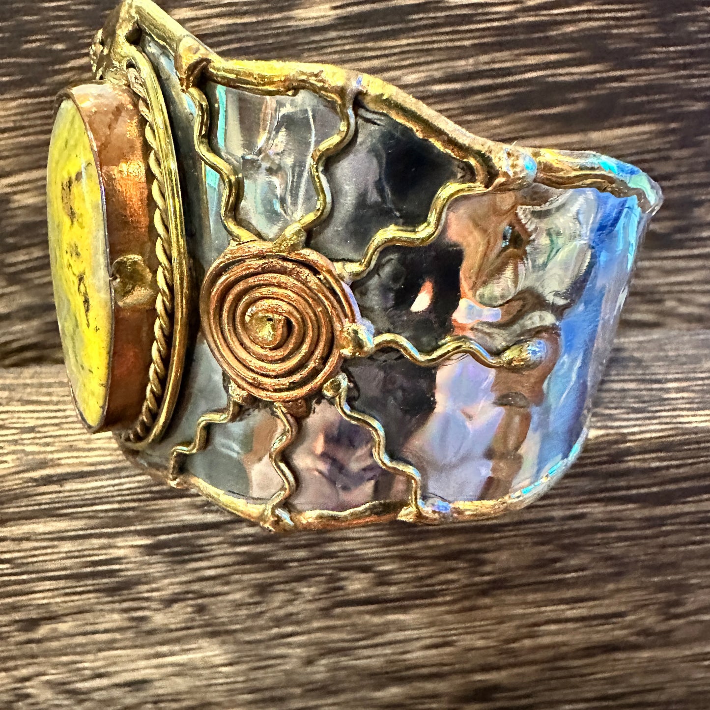 BumbleBee Jasper Adjustable Cuff Bracelet with Mixed Metals - Gift Box Included