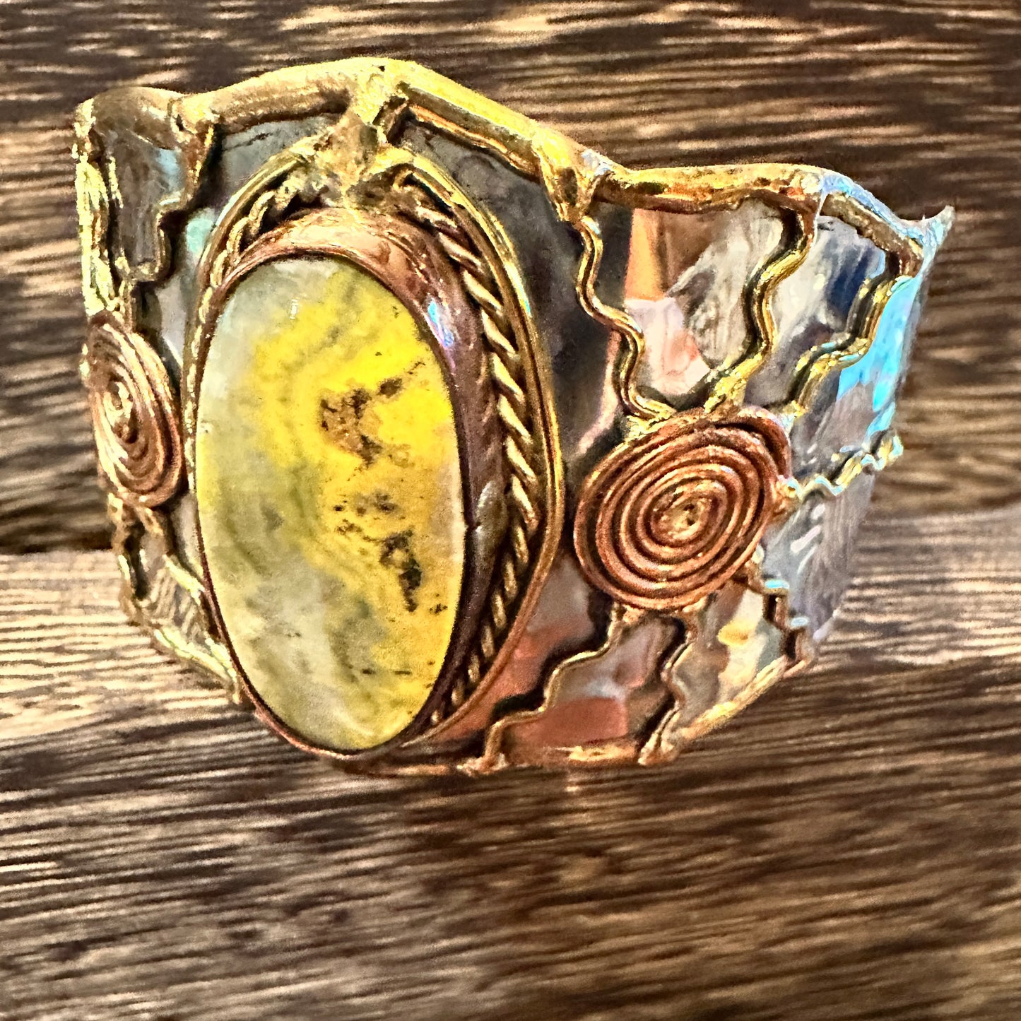 BumbleBee Jasper Adjustable Cuff Bracelet with Mixed Metals - Gift Box Included