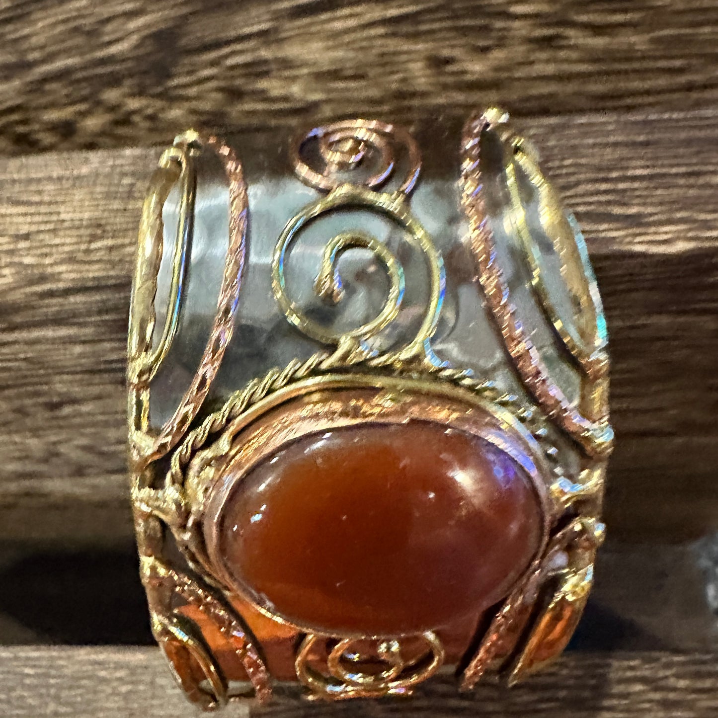 Elegant Adjustable Cuff Bracelet with Red Onyx and Mixed Metals, Gift-Ready Boxed