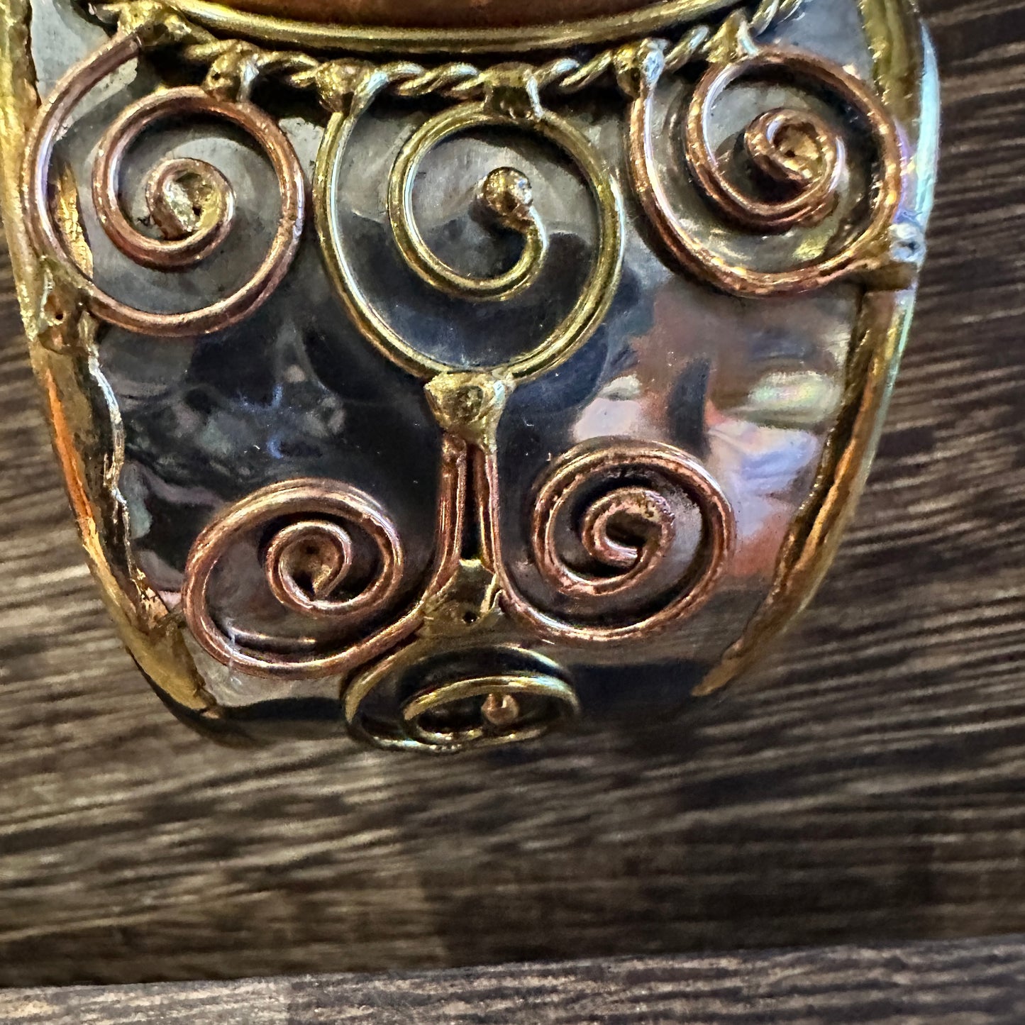 Artisan-Made 2-inch Wide Cuff Bracelet with Apatite Stone and Mixed Metals, Adjustable Design, Gift-Ready Packaging