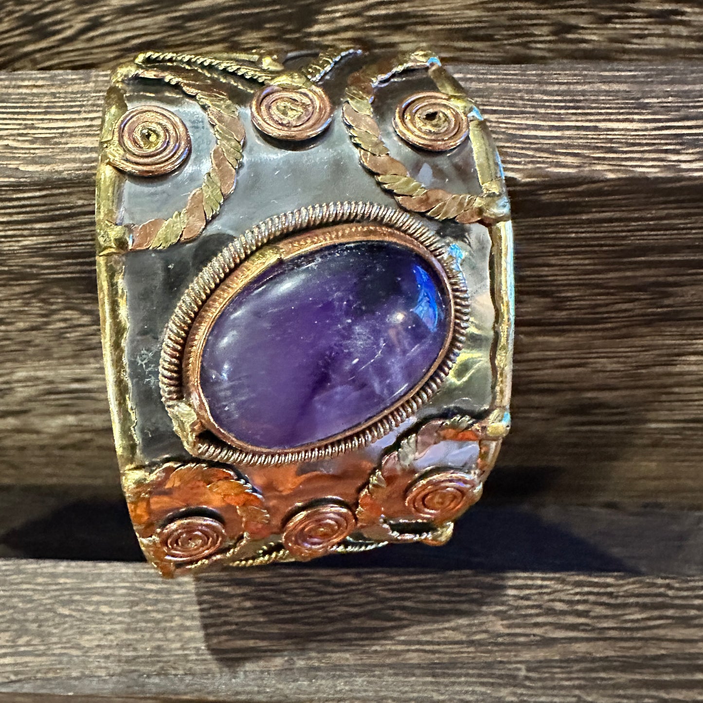 Artisan Purple Amethyst Cuff Bracelet, 2" Width, Adjustable Mixed Metals, Gift-Ready Box