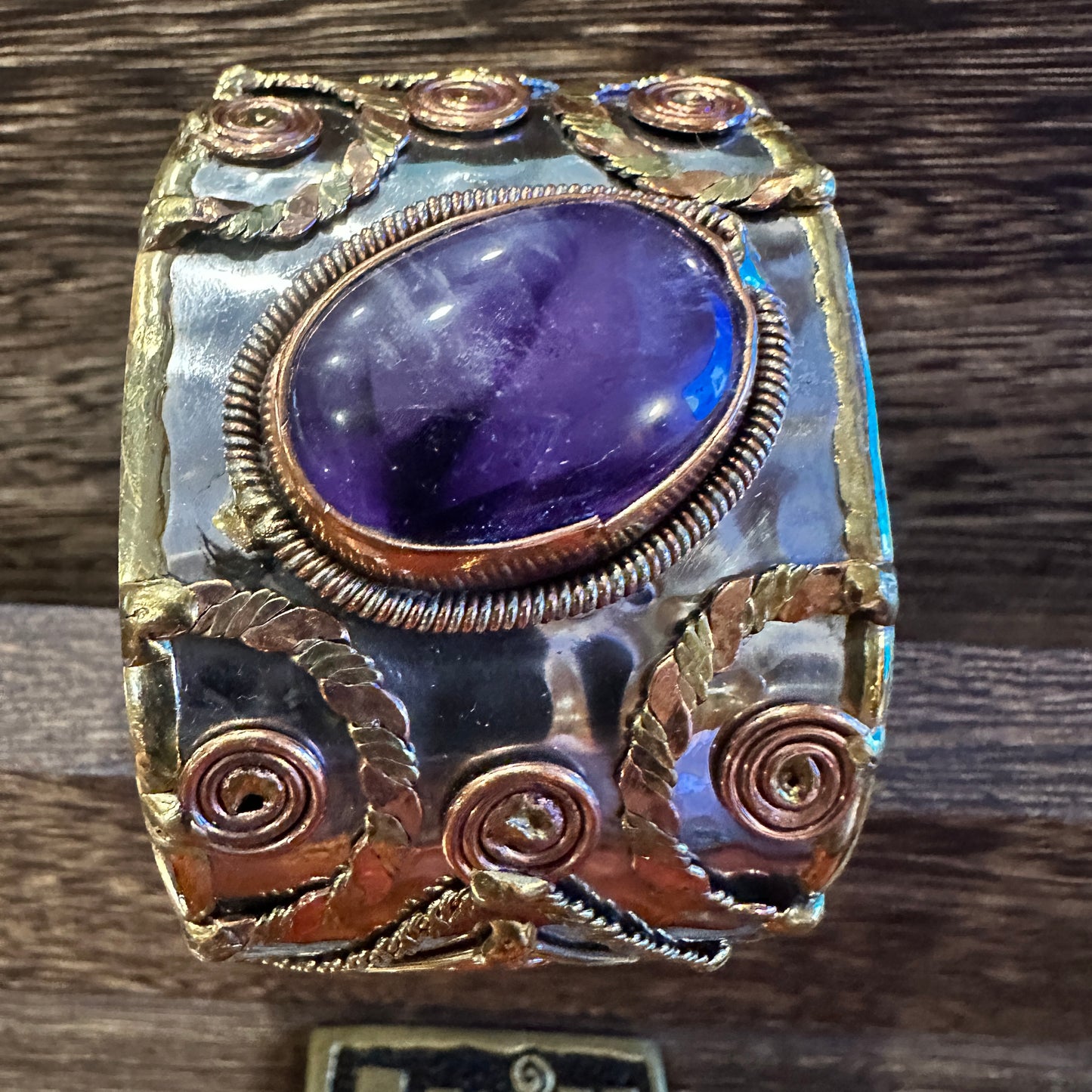 Artisan Purple Amethyst Cuff Bracelet, 2" Width, Adjustable Mixed Metals, Gift-Ready Box