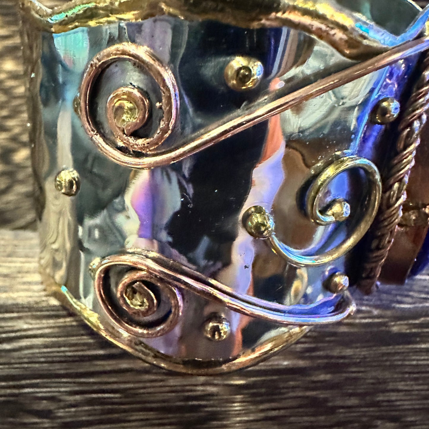 Artisan 2-Inch Wide Lapis Lazuli Cuff Bracelet, Adjustable Mixed Metals, Gift Ready