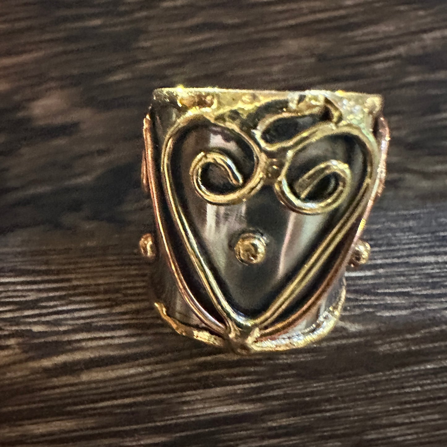 Artisan Crafted Silver & Copper Heart Wide Cuff Ring in Gift Box