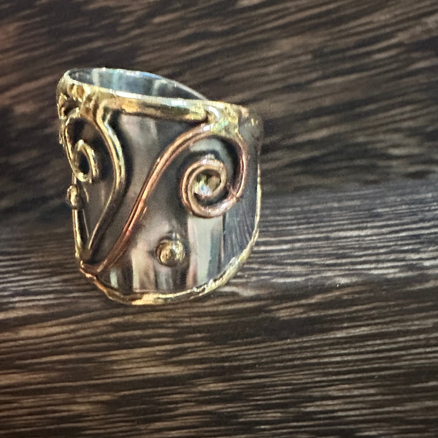 Artisan Crafted Silver & Copper Heart Wide Cuff Ring in Gift Box