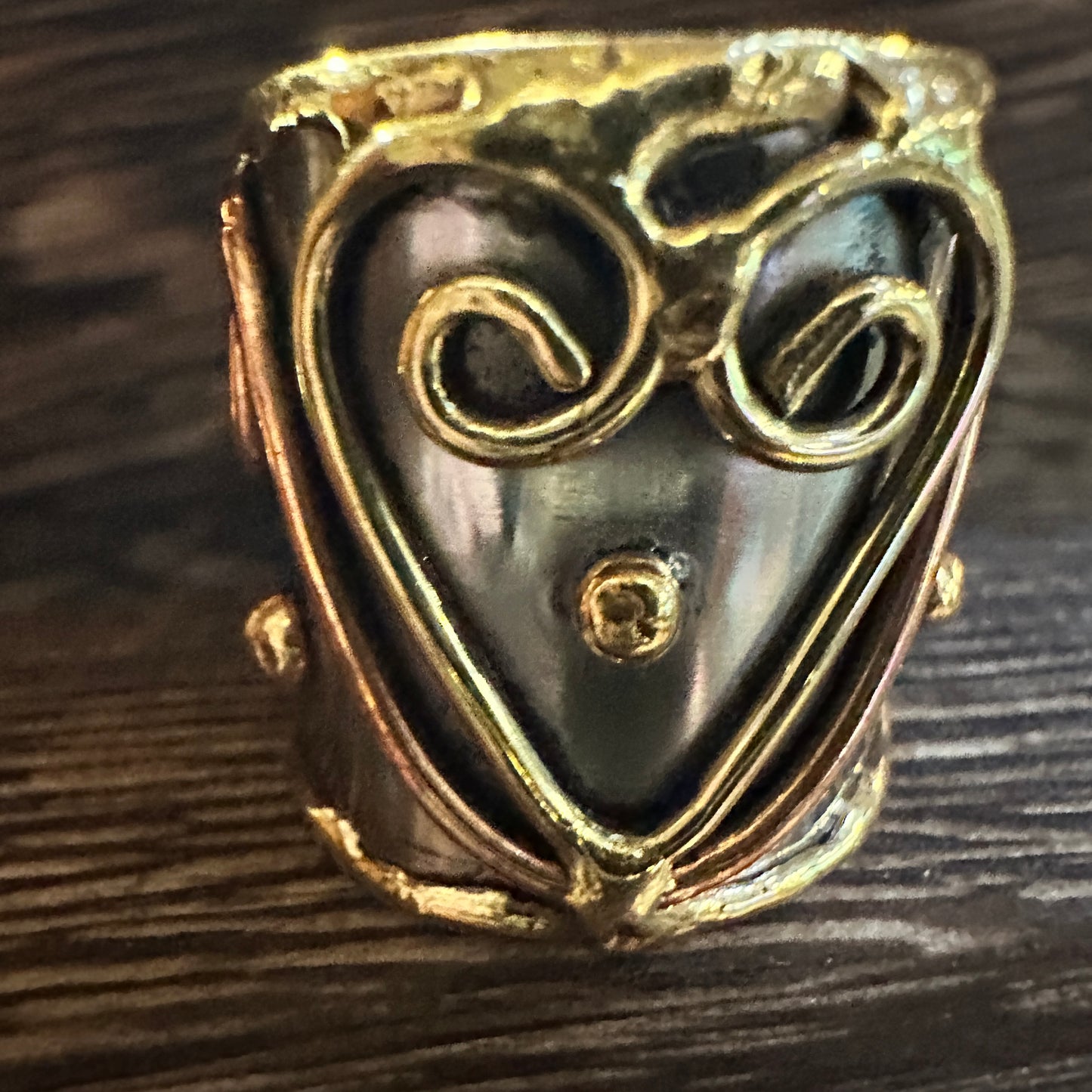 Artisan Crafted Silver & Copper Heart Wide Cuff Ring in Gift Box