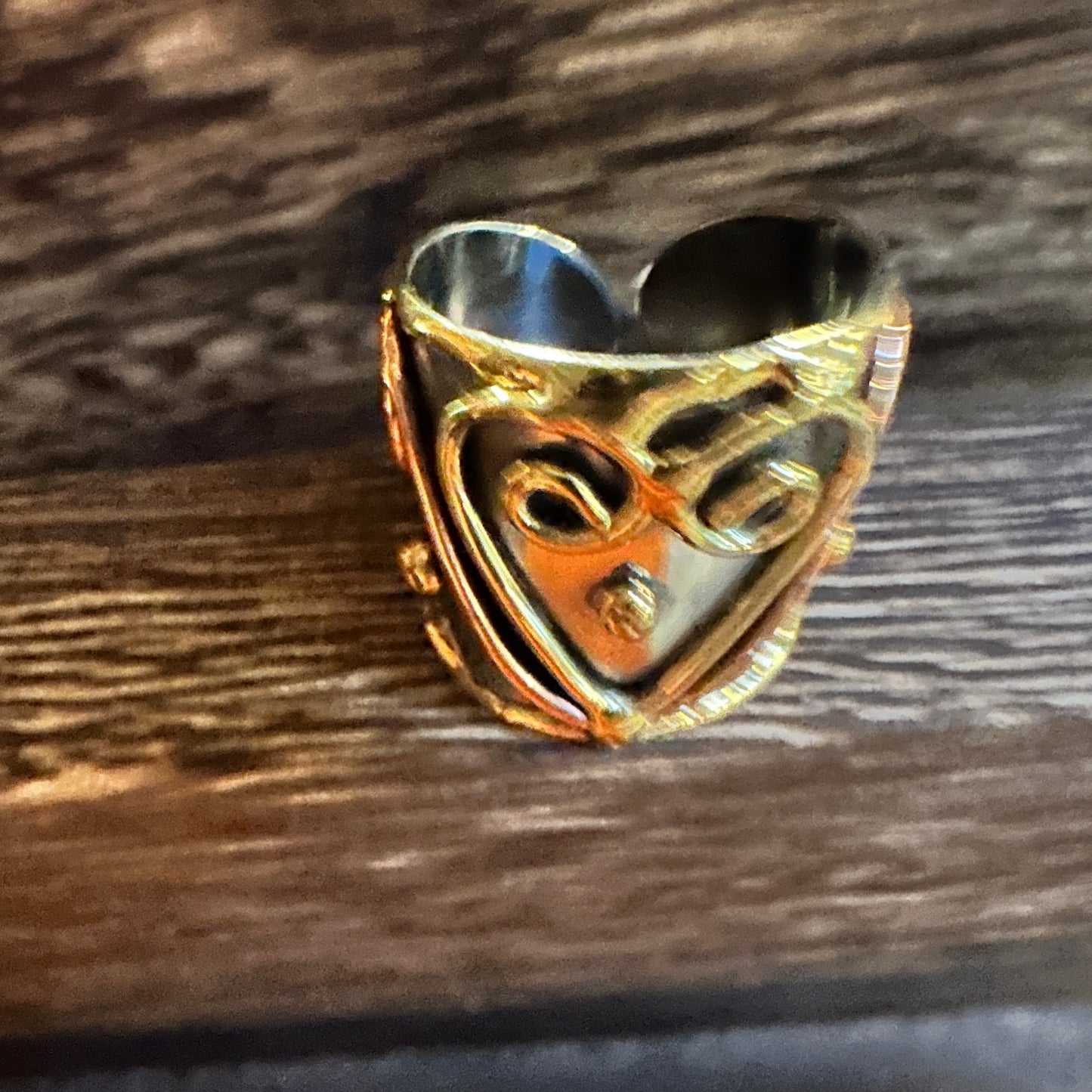 Artisan Crafted Silver & Copper Heart Wide Cuff Ring in Gift Box