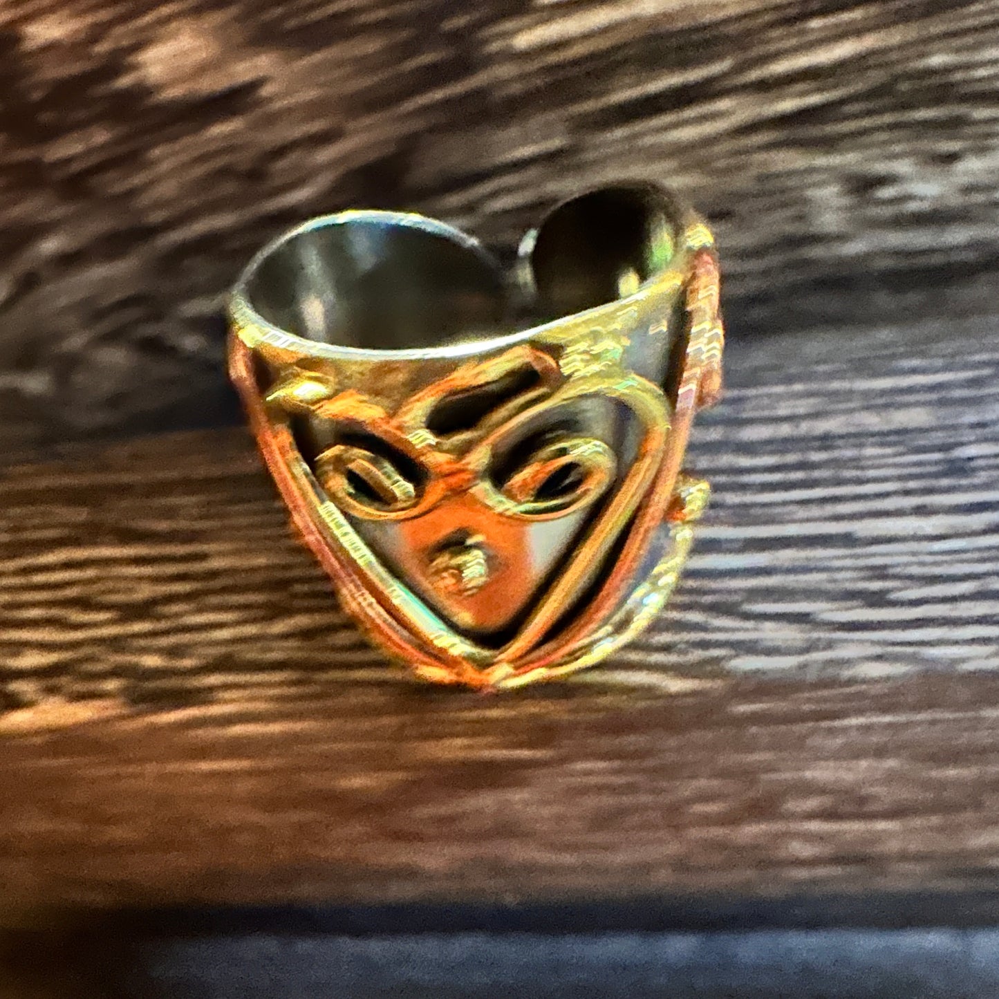 Artisan Crafted Silver & Copper Heart Wide Cuff Ring in Gift Box