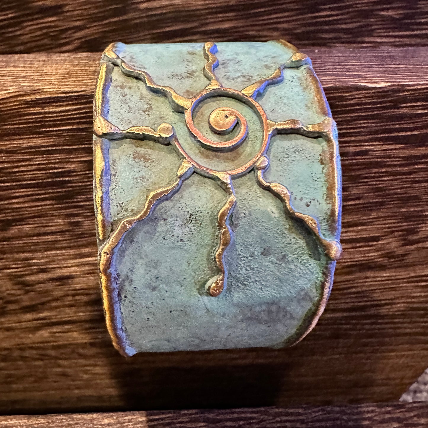 Artisan Aqua Patina Brass Cuff Bracelet, 2in Wide, Adjustable, Gift Box Included