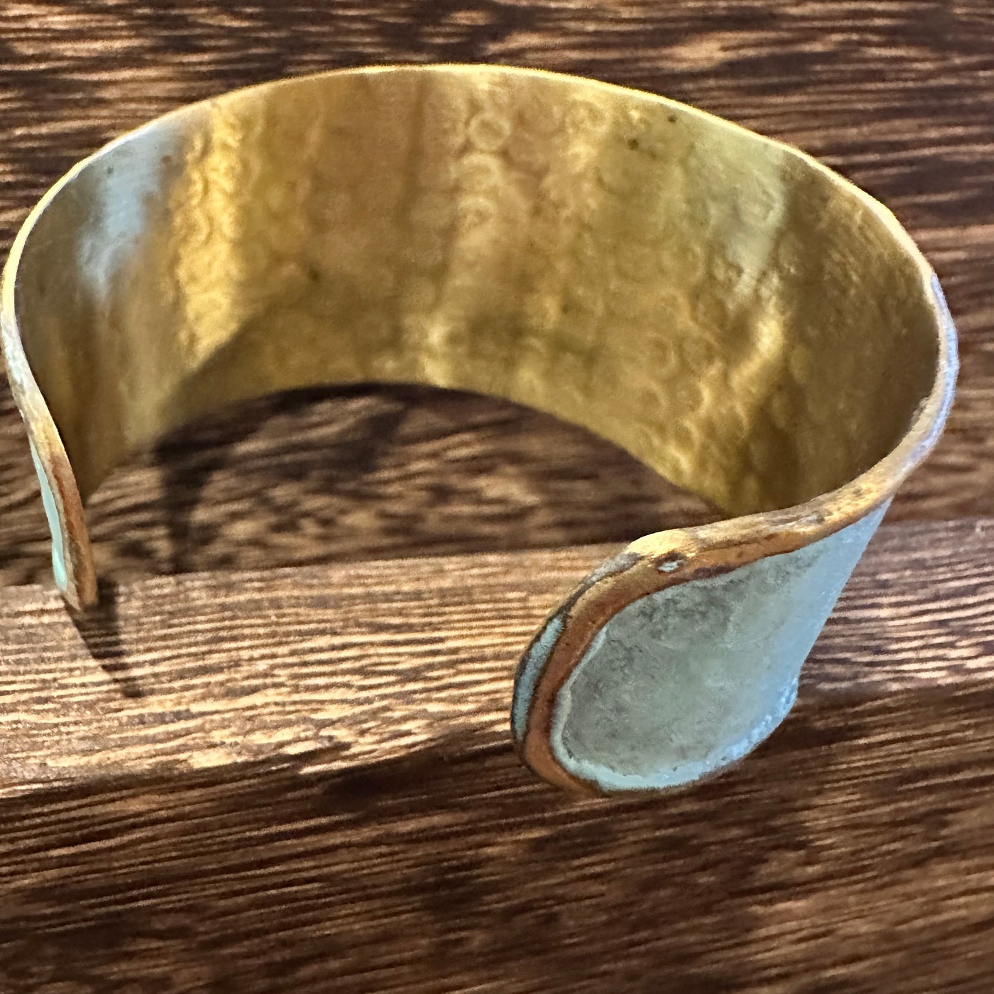 Artisan Aqua Patina Brass Cuff Bracelet, 2in Wide, Adjustable, Gift Box Included