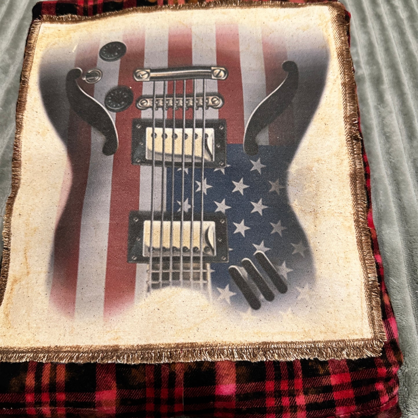 American Flag Guitar Soft Acid Washed Flannel Shirt - Red Tones / XL Jana's Flannels