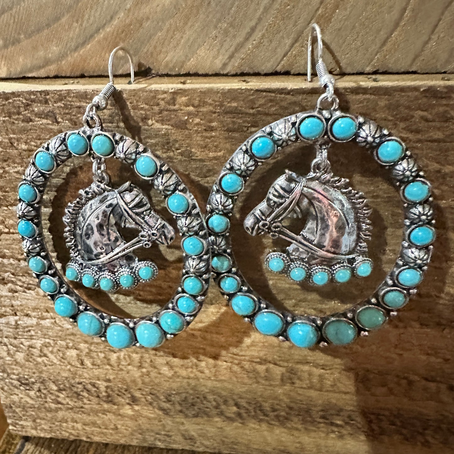 Boho Vibrant Turquoise Horse Estuarian Charm Statement Earrings , Gift Box