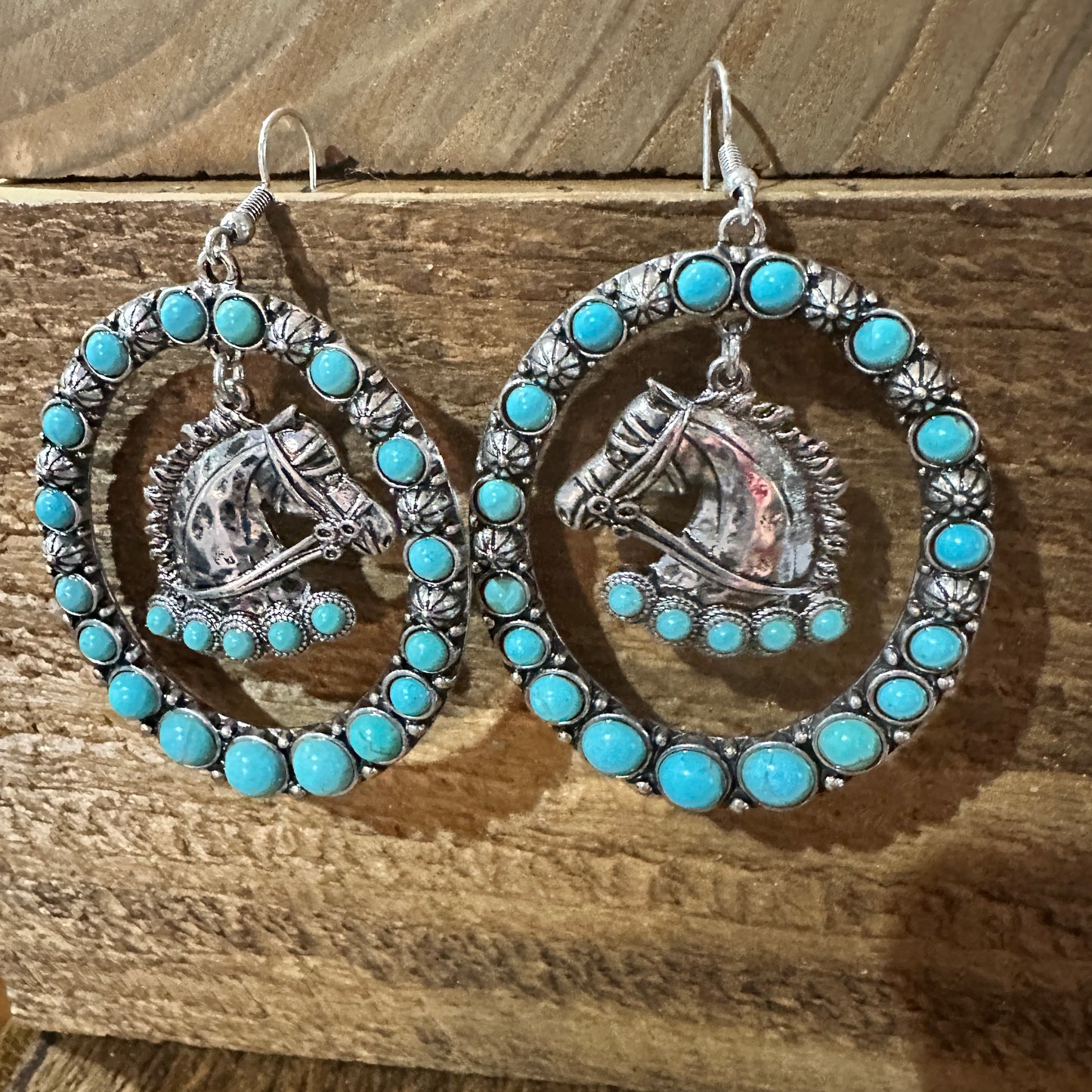 Boho Vibrant Turquoise Horse Estuarian Charm Statement Earrings , Gift Box