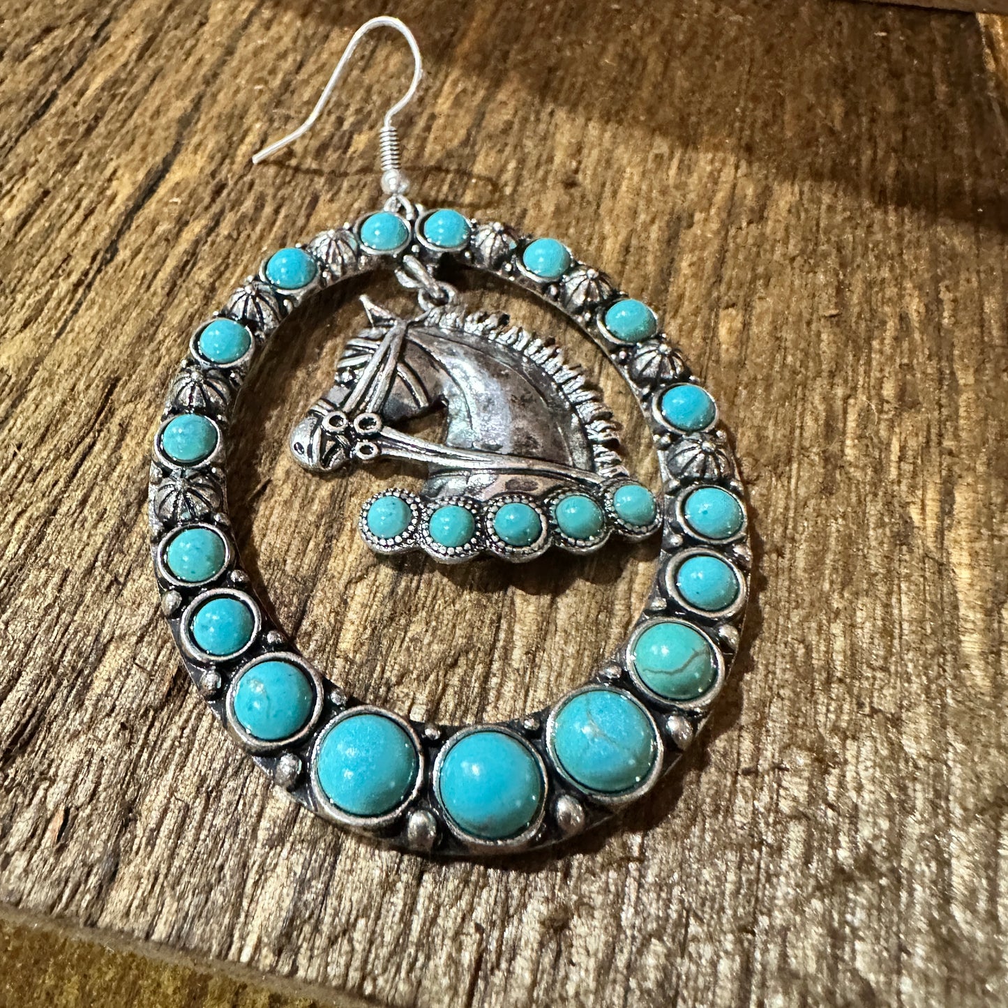 Boho Vibrant Turquoise Horse Estuarian Charm Statement Earrings , Gift Box