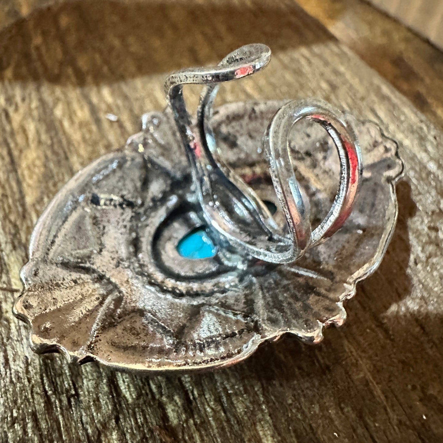 Boho Chic Turquoise Adjustable Western Concho Cuff Ring Oxidized Silver, Gift Box