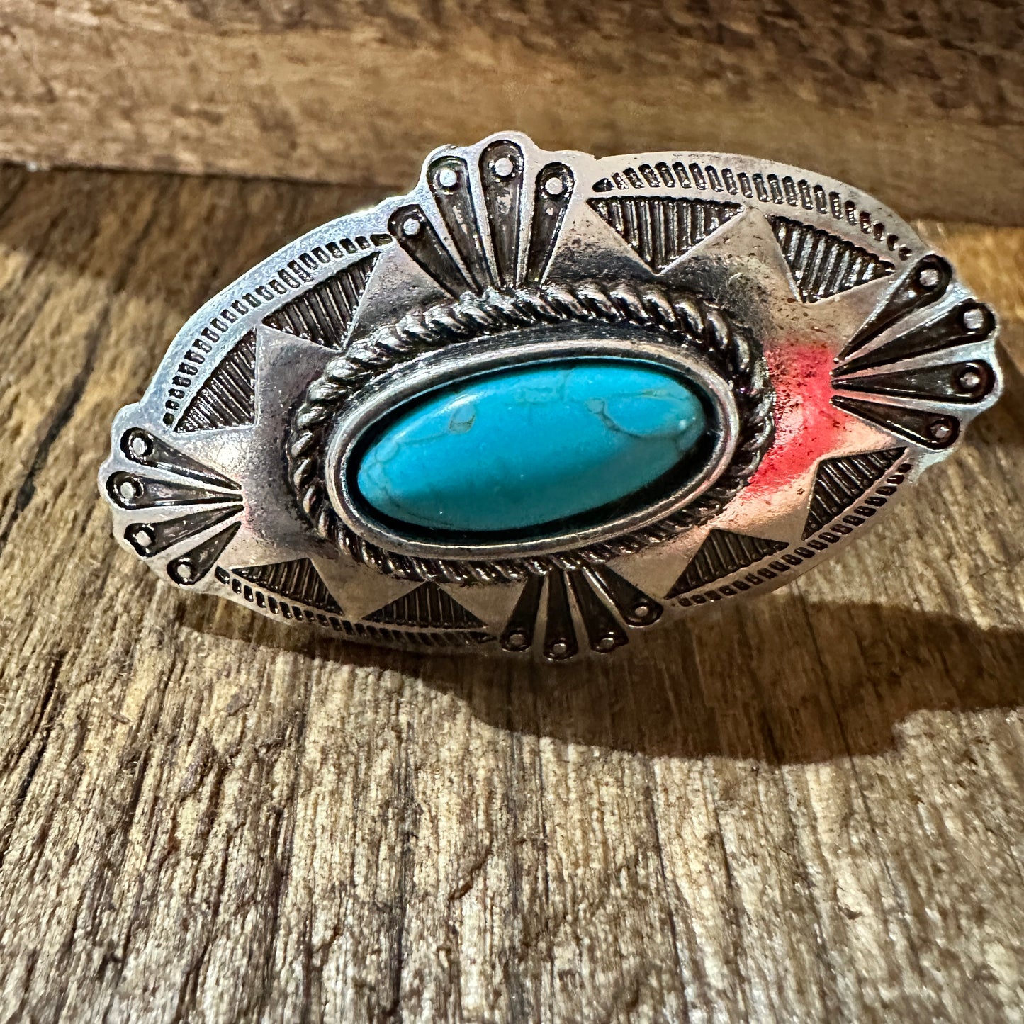Boho Chic Turquoise Adjustable Western Concho Cuff Ring Oxidized Silver, Gift Box