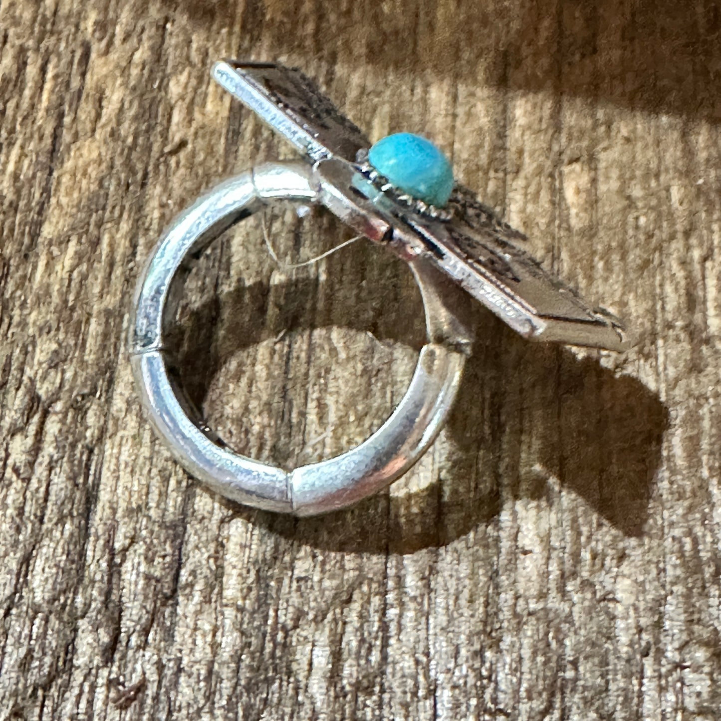 Boho Native American Thunderbird Turquoise Stretch Ring, Gift Box