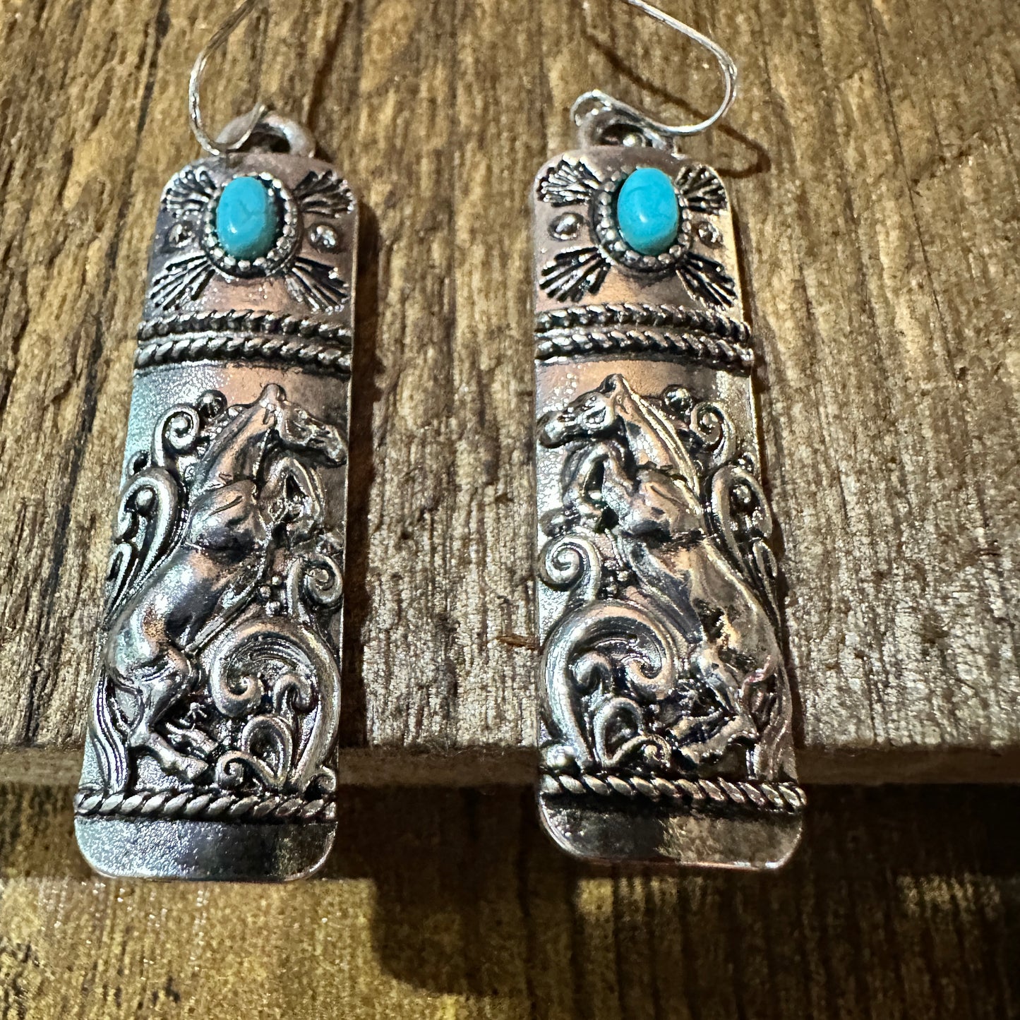 Turquoise Dream: Western Tribal Horse Bar Earrings