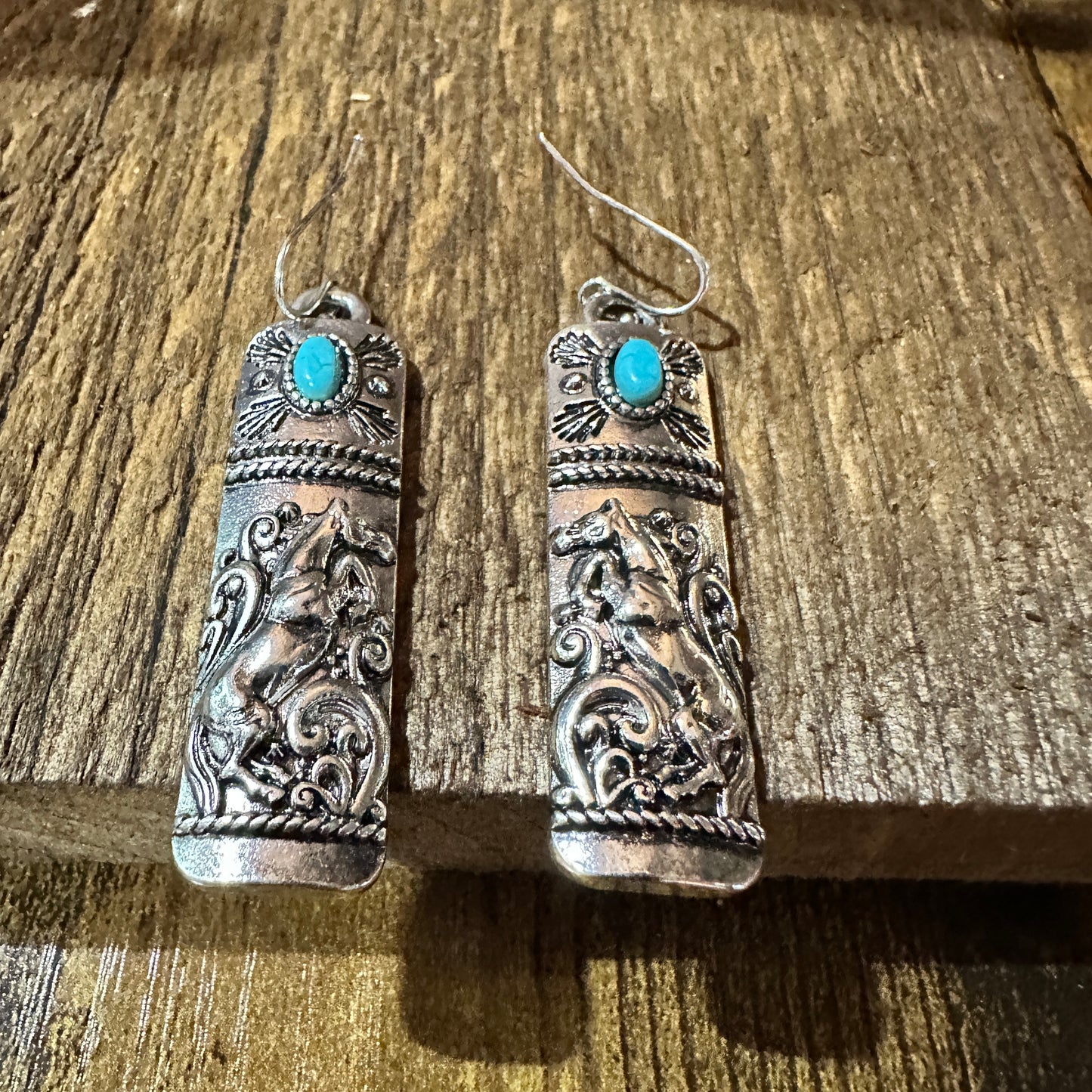 Turquoise Dream: Western Tribal Horse Bar Earrings
