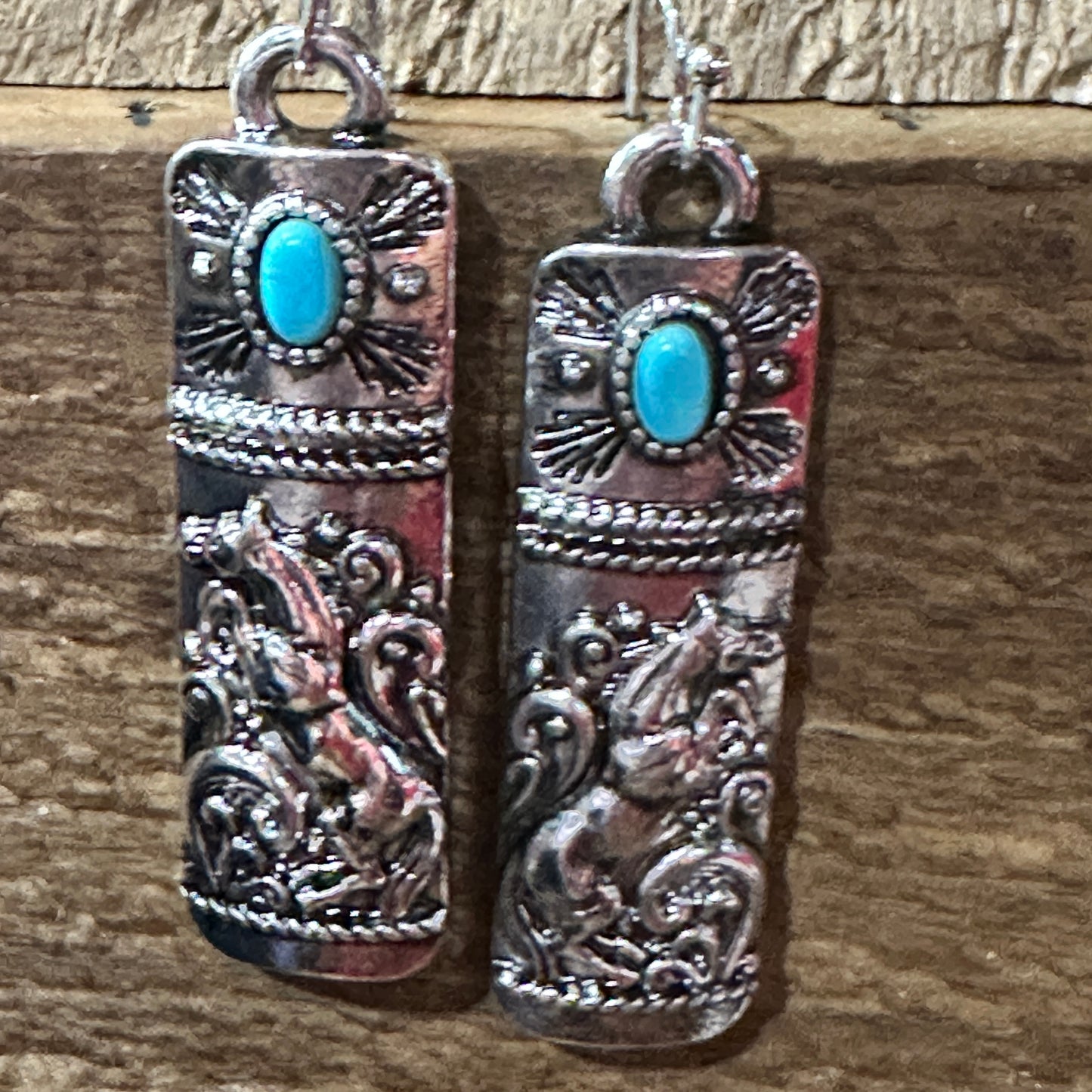 Turquoise Dream: Western Tribal Horse Bar Earrings