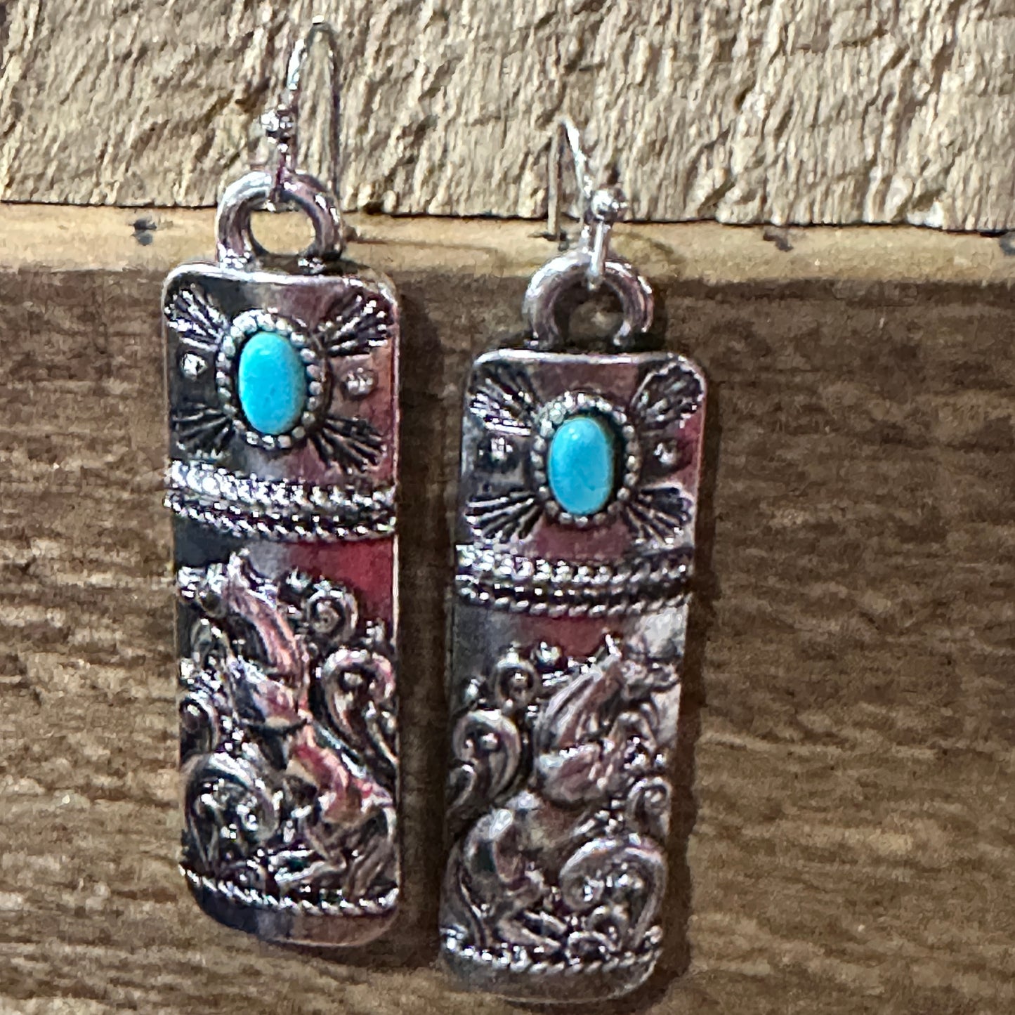 Turquoise Dream: Western Tribal Horse Bar Earrings