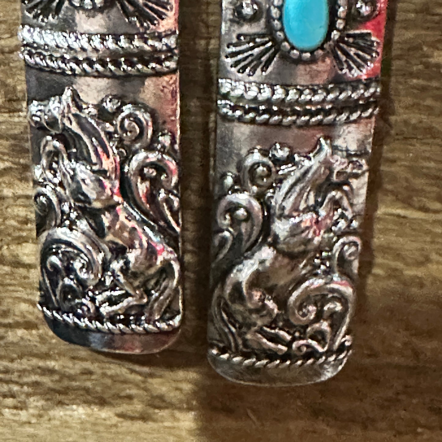 Turquoise Dream: Western Tribal Horse Bar Earrings