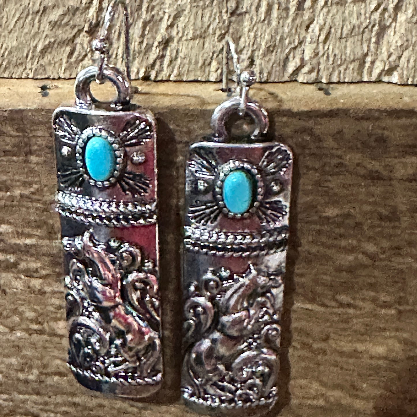 Turquoise Dream: Western Tribal Horse Bar Earrings