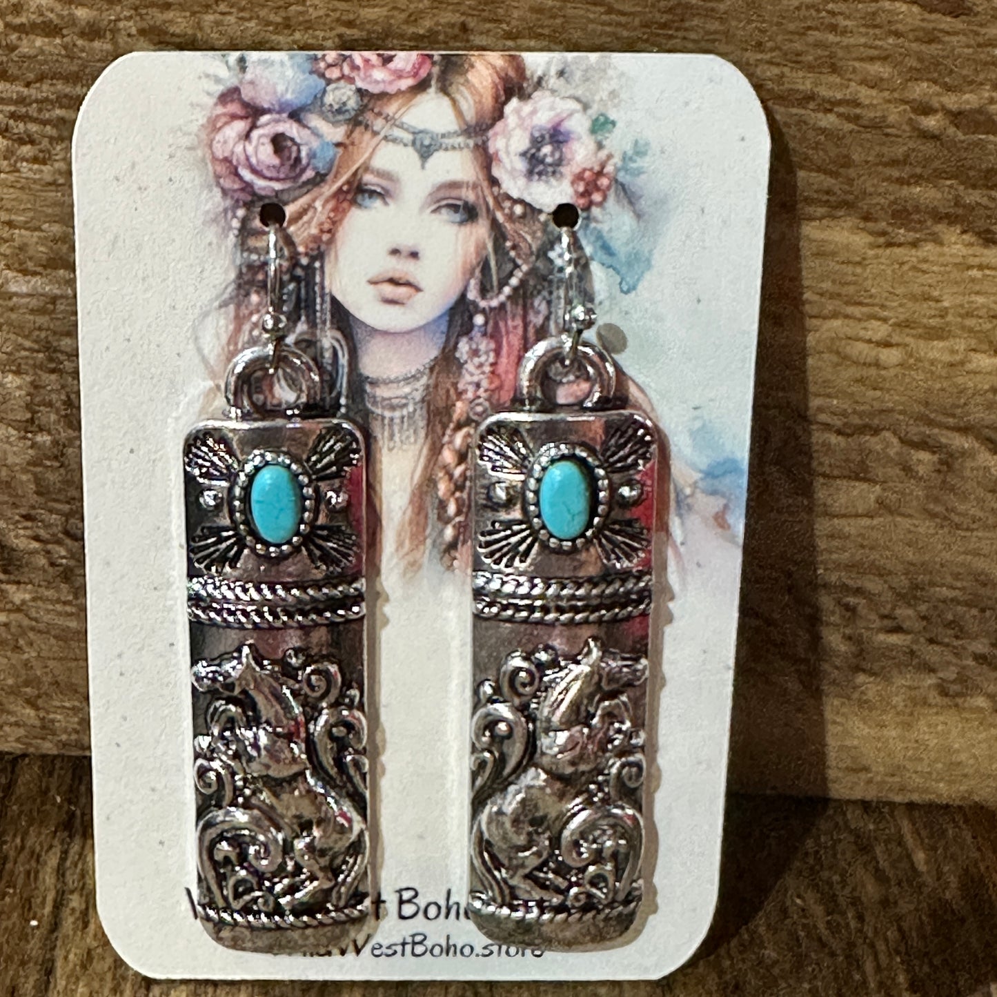 Turquoise Dream: Western Tribal Horse Bar Earrings